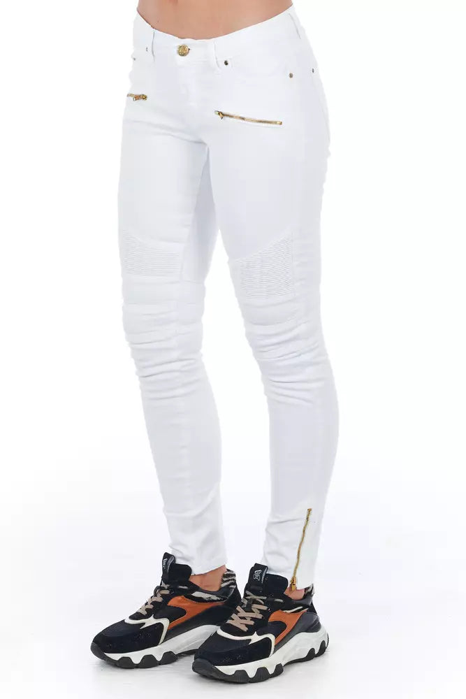 Jean en denim stretch blanc d'inspiration motard chic Frankie Morello