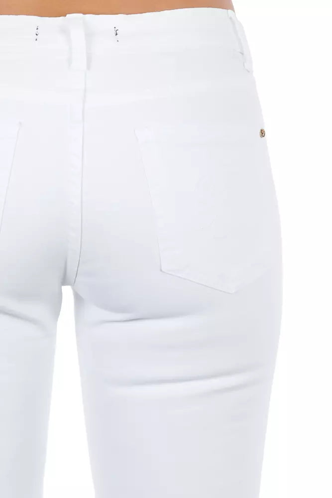 Jean en denim stretch blanc d'inspiration motard chic Frankie Morello