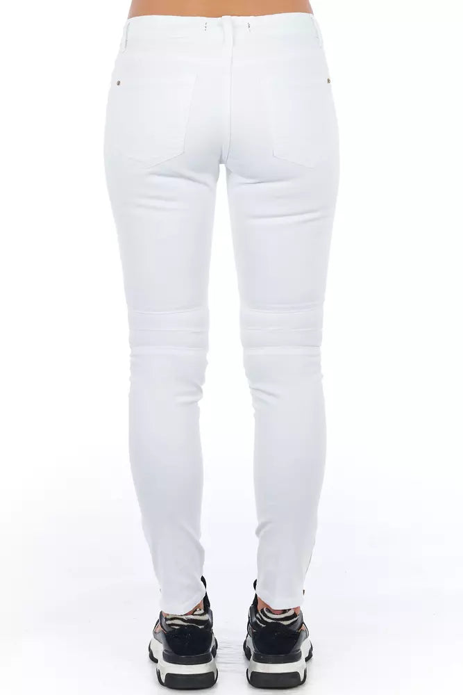 Jean en denim stretch blanc d'inspiration motard chic Frankie Morello