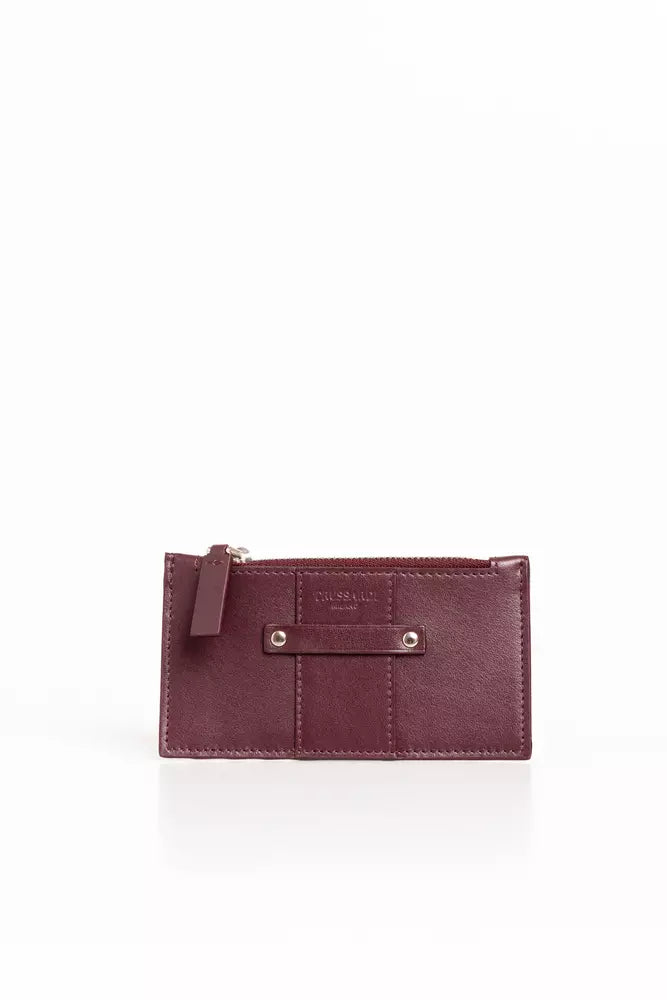 Trussardi Porte-cartes élégant en cuir souple marron riche