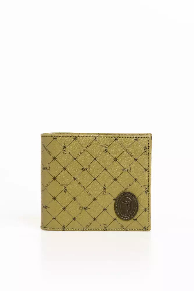 Trussardi Élégant portefeuille monogramme en cuir Crespo vert