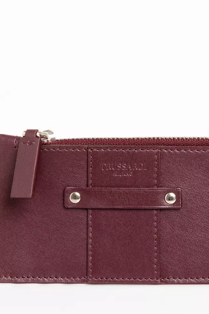 Trussardi Porte-cartes élégant en cuir souple marron riche