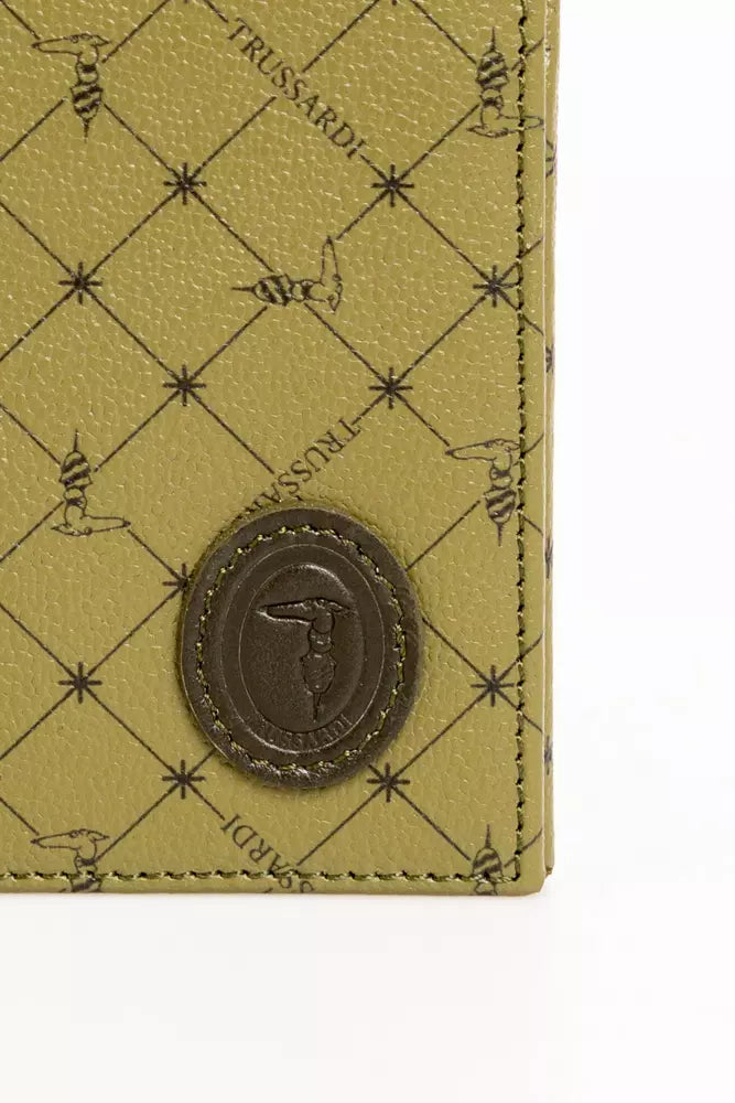 Trussardi Élégant portefeuille monogramme en cuir Crespo vert