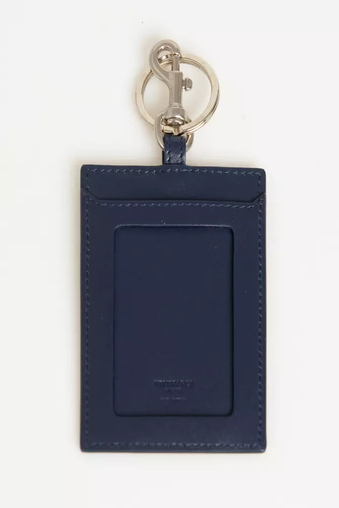 Trussardi Elegant Blue Leather Badge Holder with Key Ring