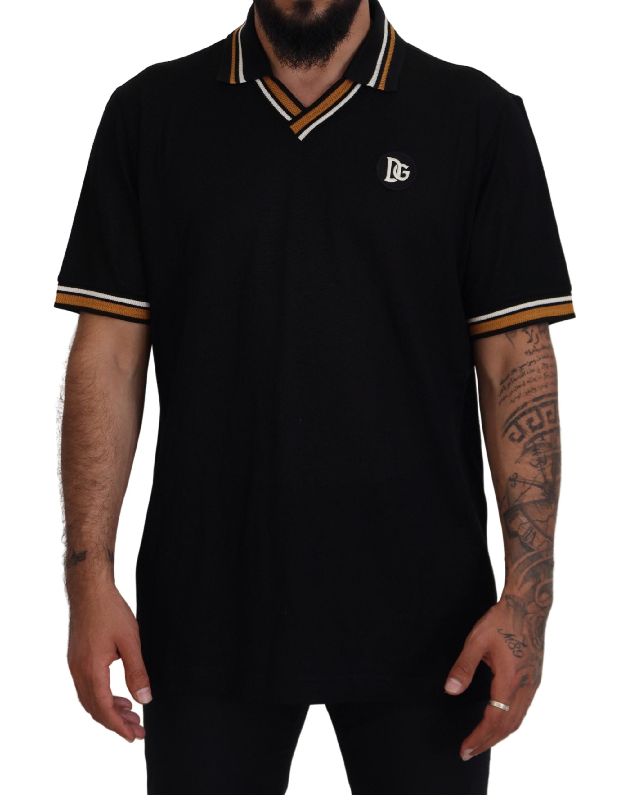 Dolce &amp; Gabbana T-shirt polo élégant en soie noire