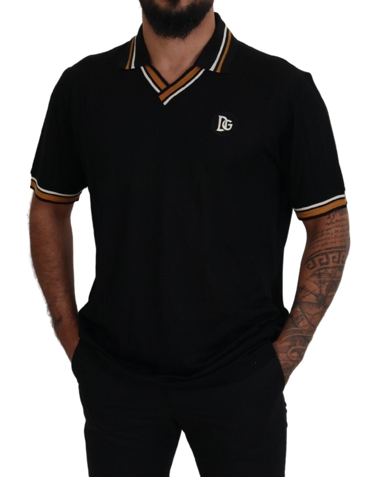 Dolce &amp; Gabbana T-shirt polo élégant en soie noire