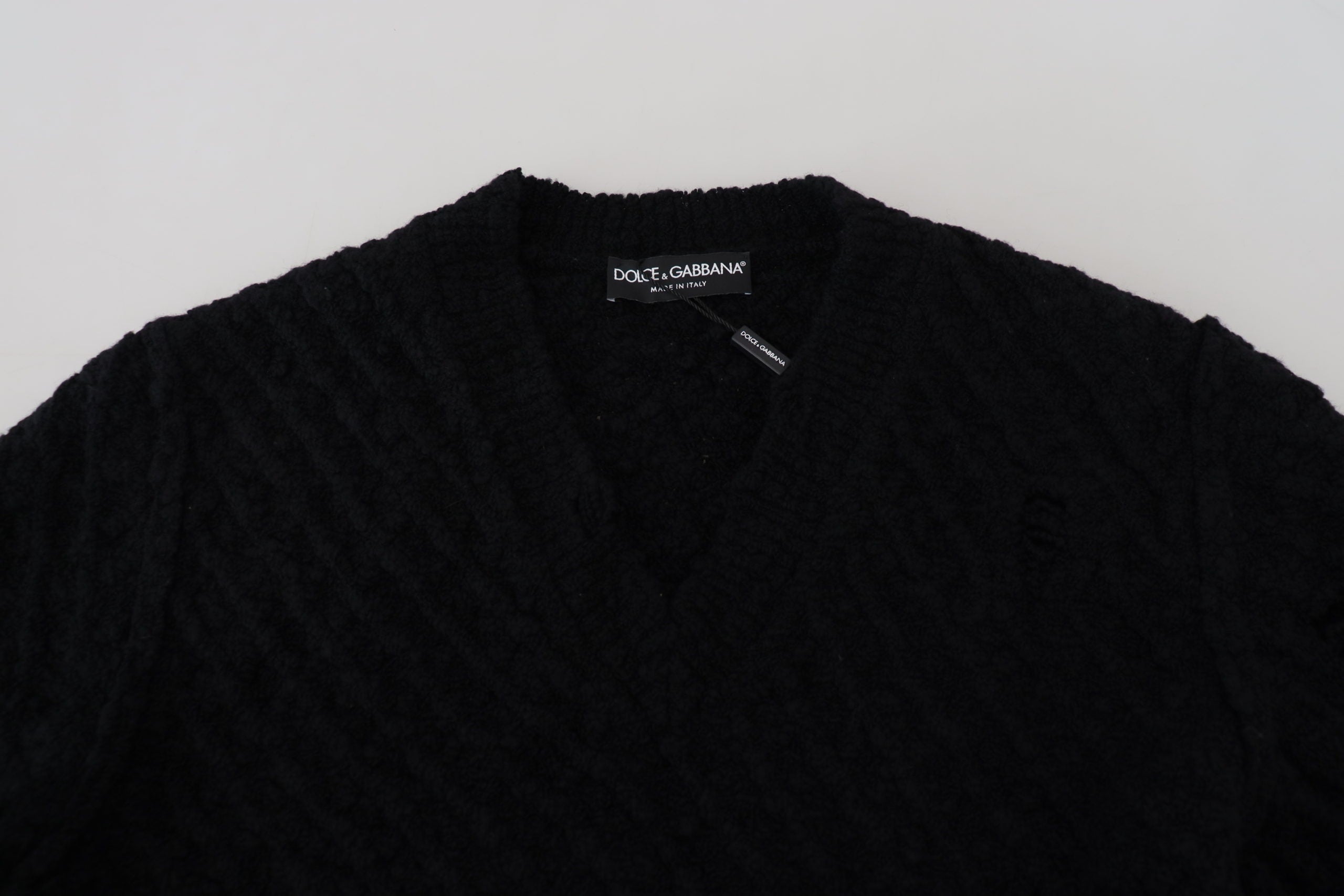 Dolce &amp; Gabbana Pull élégant à col en V en laine mélangée noire