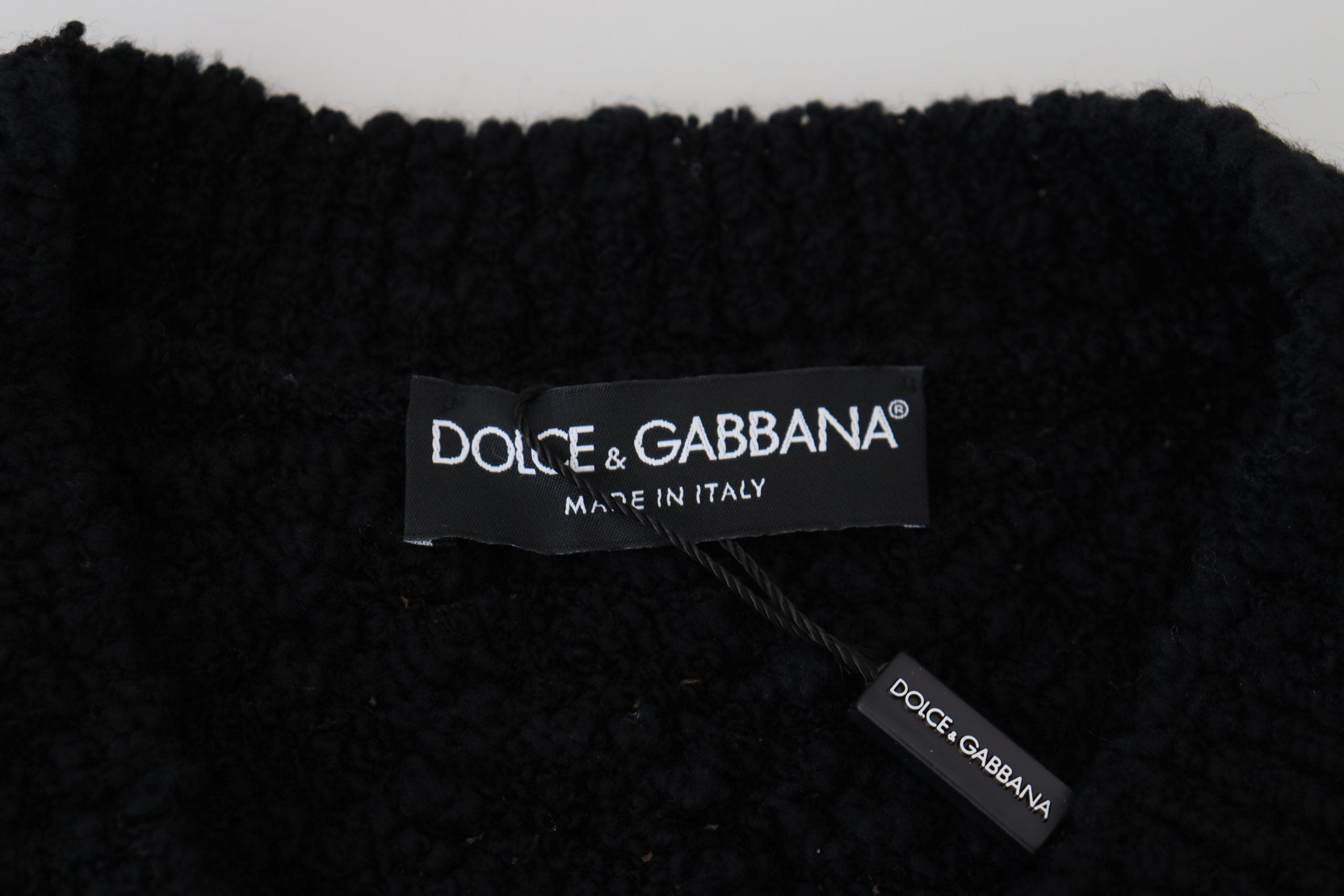 Dolce &amp; Gabbana Pull élégant à col en V en laine mélangée noire