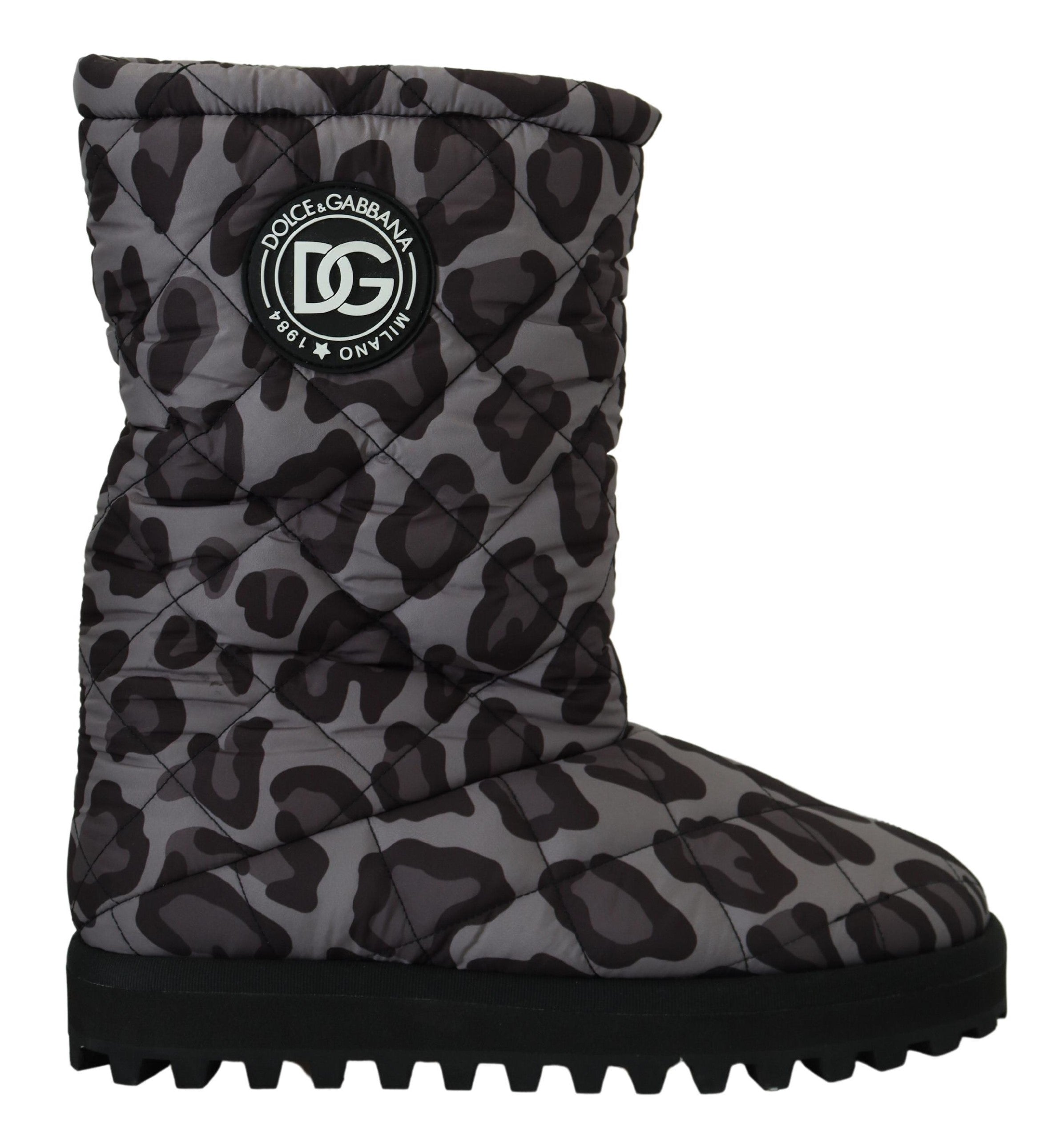 Dolce & Gabbana Elegant Gray Leopard Mid Calf Boots