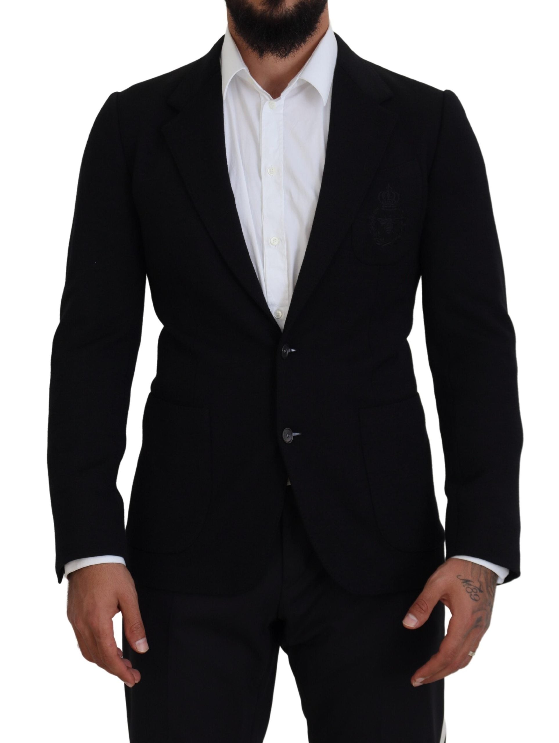 Dolce &amp; Gabbana Blazer élégant en laine noire à simple boutonnage