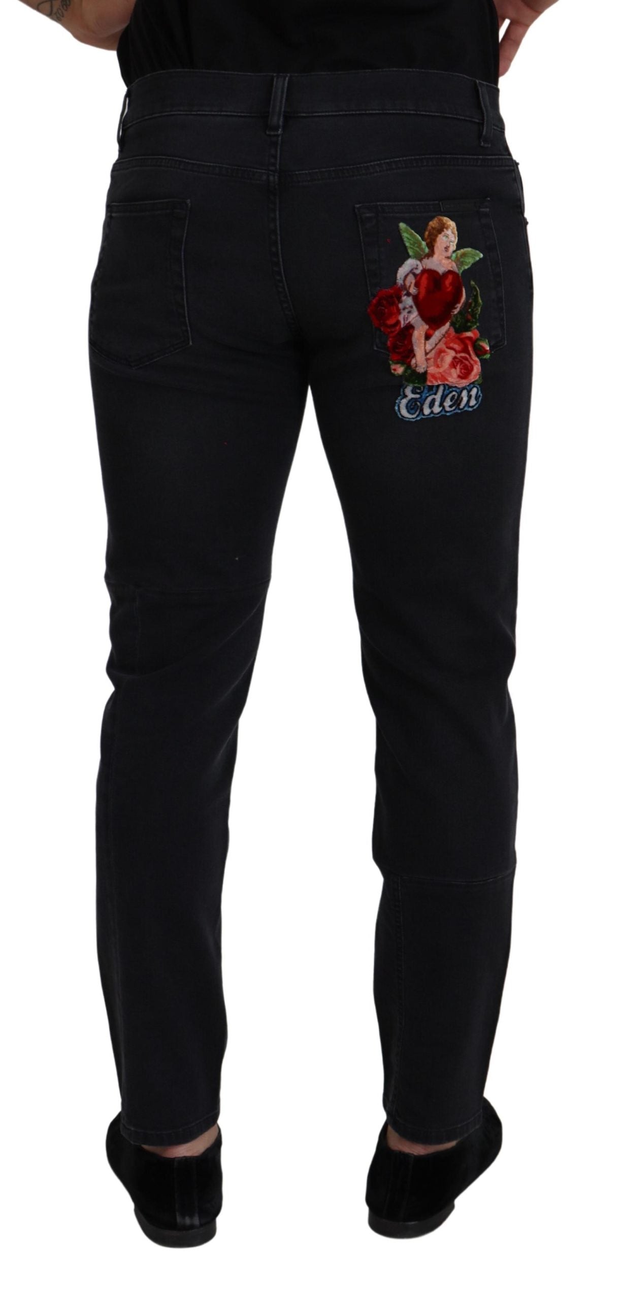 Dolce &amp; Gabbana Pantalon en denim élégant en coton mélangé noir