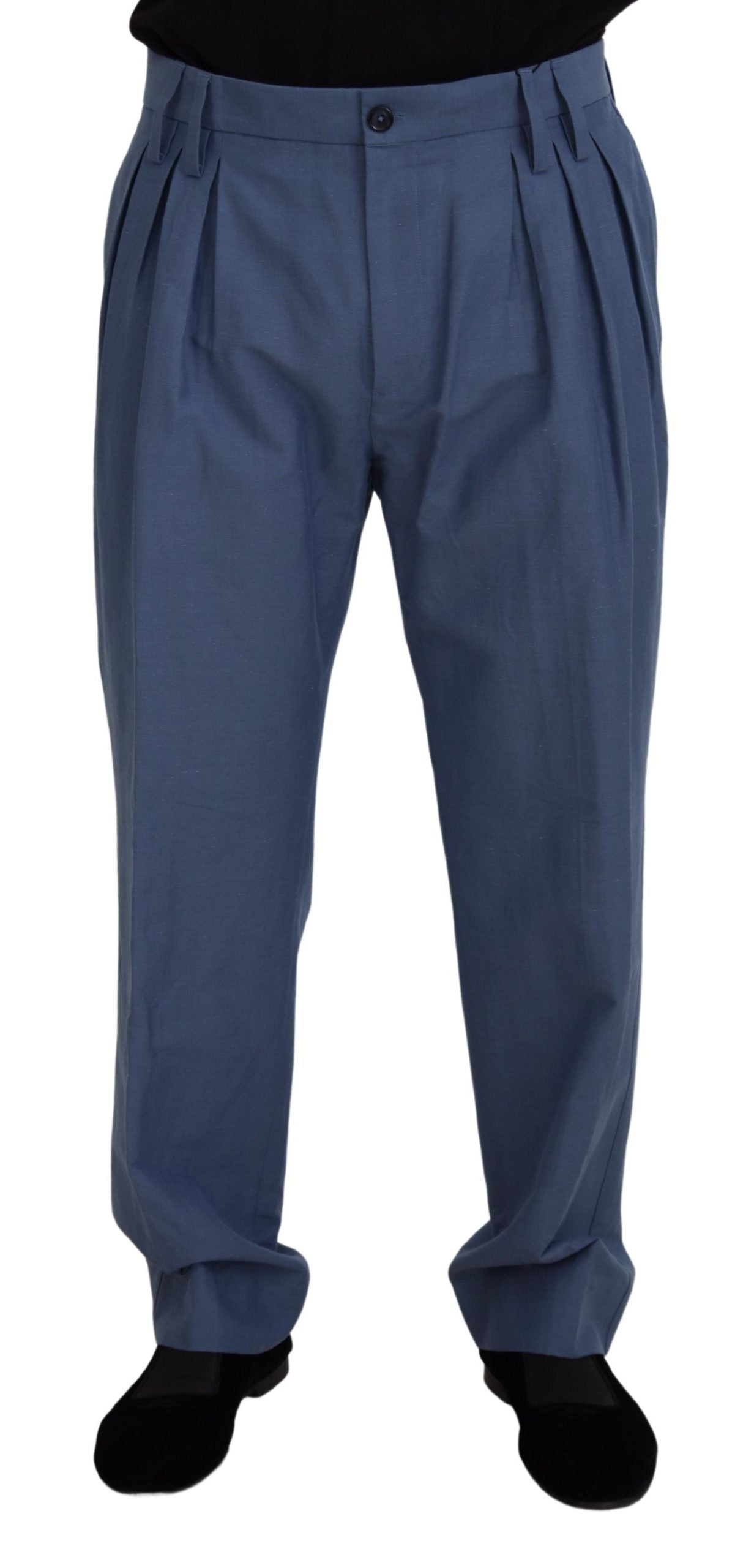 Dolce &amp; Gabbana Pantalon élégant en lin et coton mélangés bleu