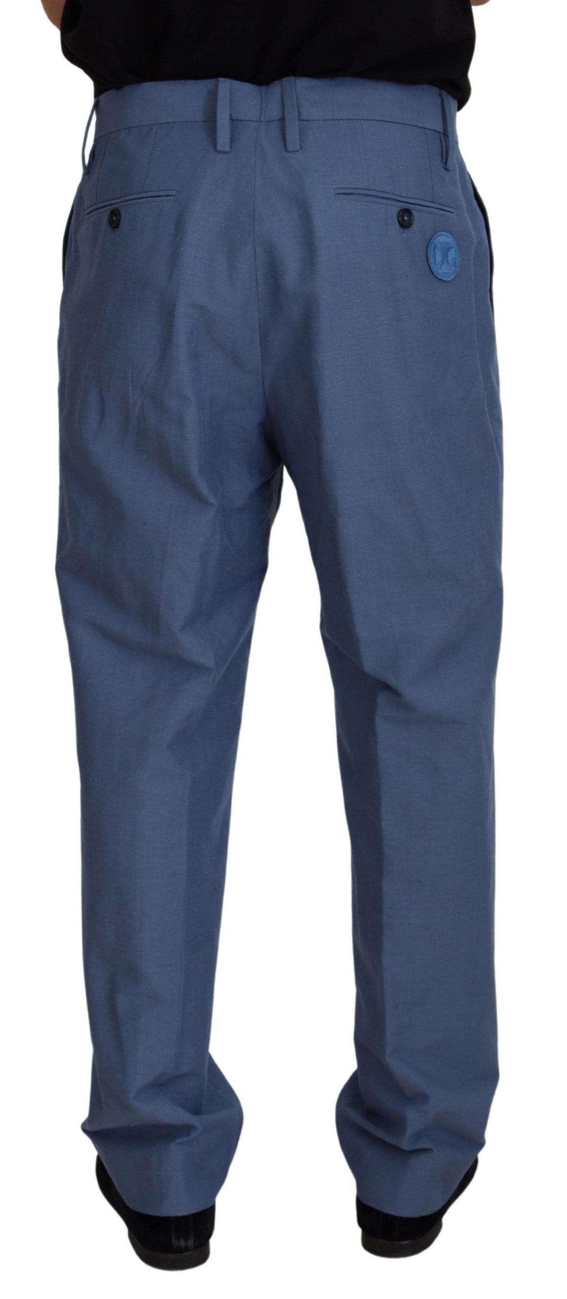 Dolce &amp; Gabbana Pantalon élégant en lin et coton mélangés bleu