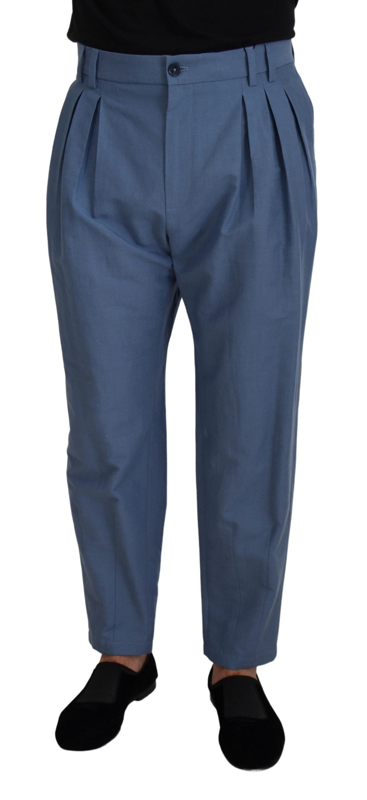 Dolce &amp; Gabbana Pantalon élégant en lin et coton bleu