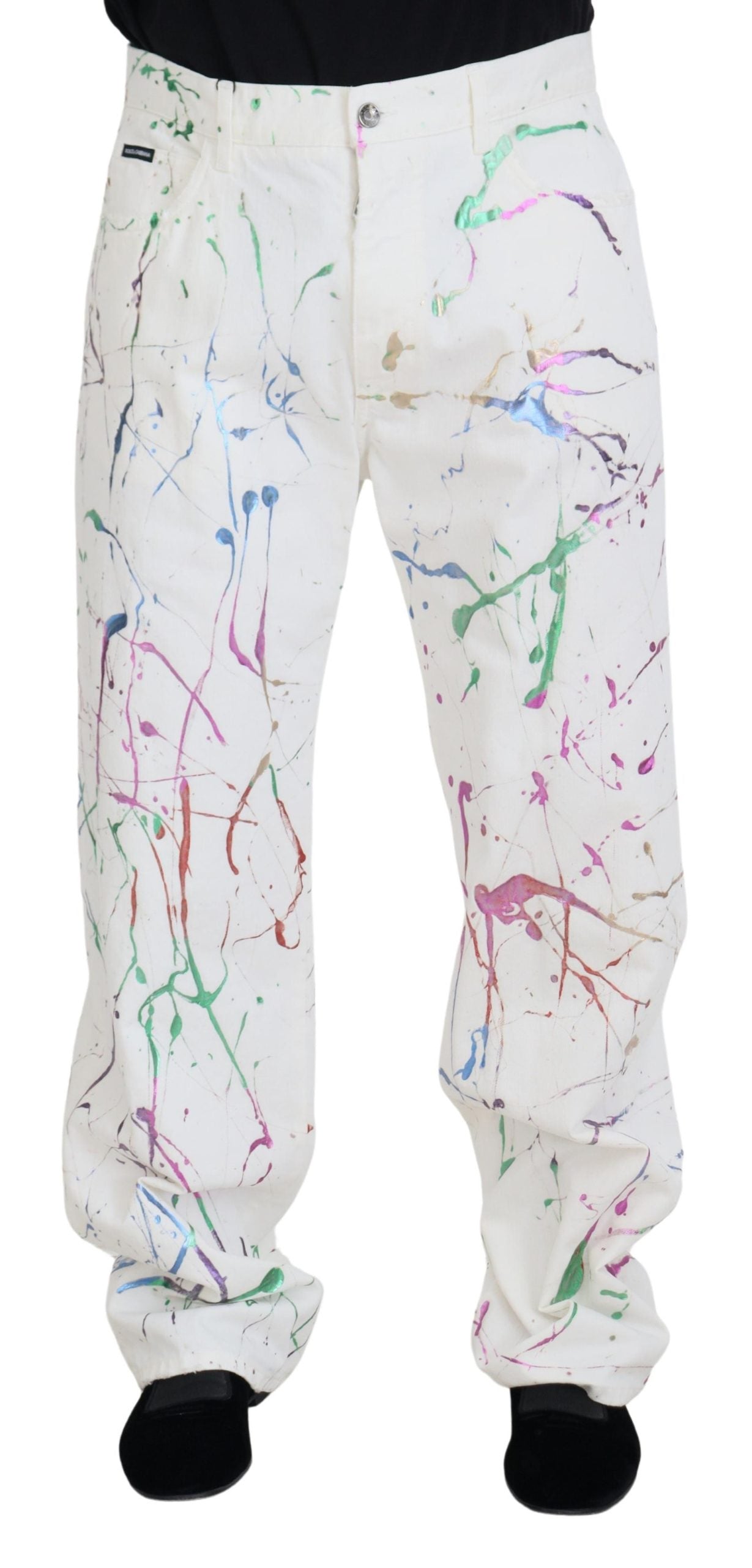 Dolce &amp; Gabbana Chic Pantalon en jean blanc imprimé Splash