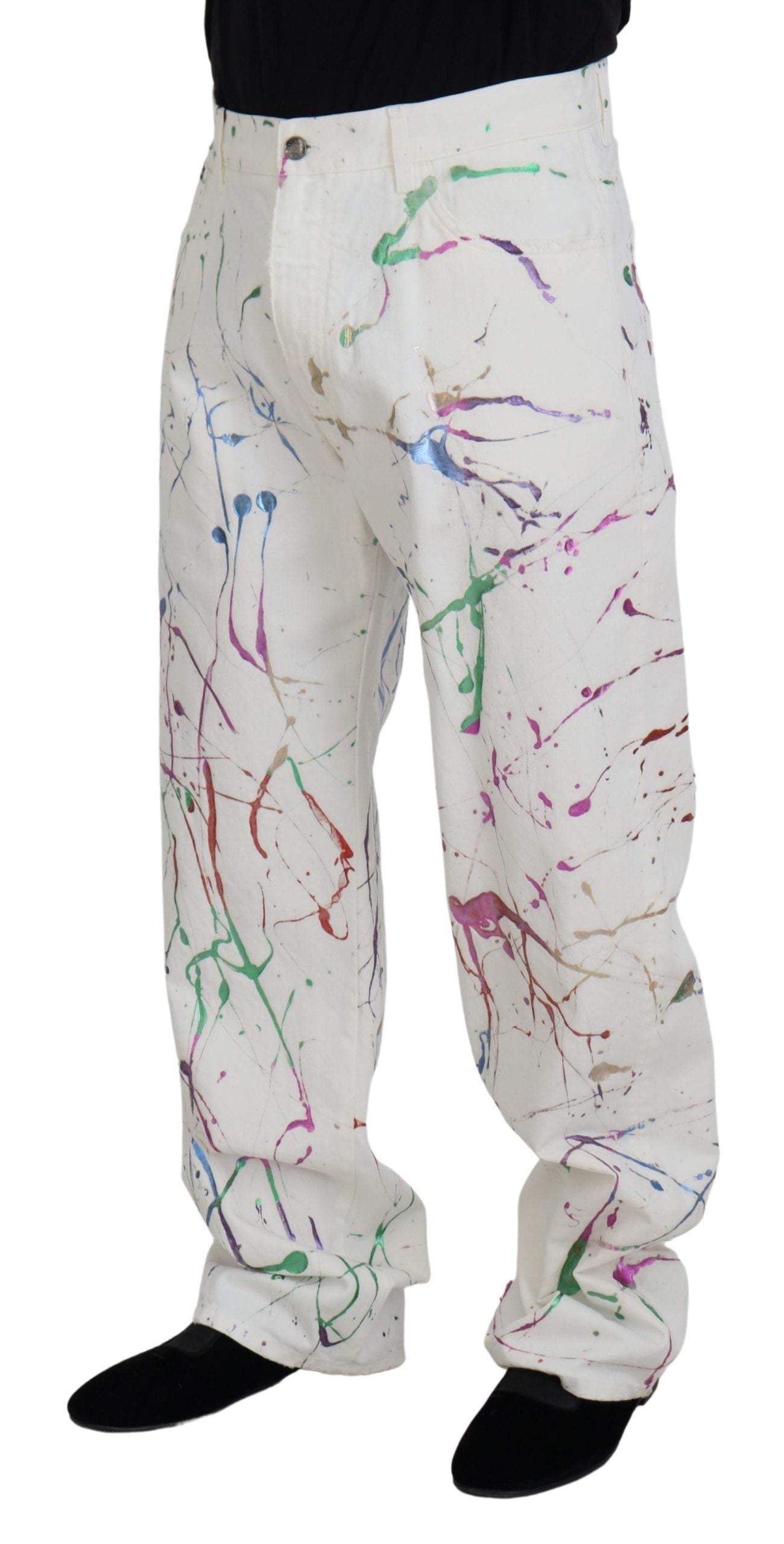 Dolce &amp; Gabbana Chic Pantalon en jean blanc imprimé Splash