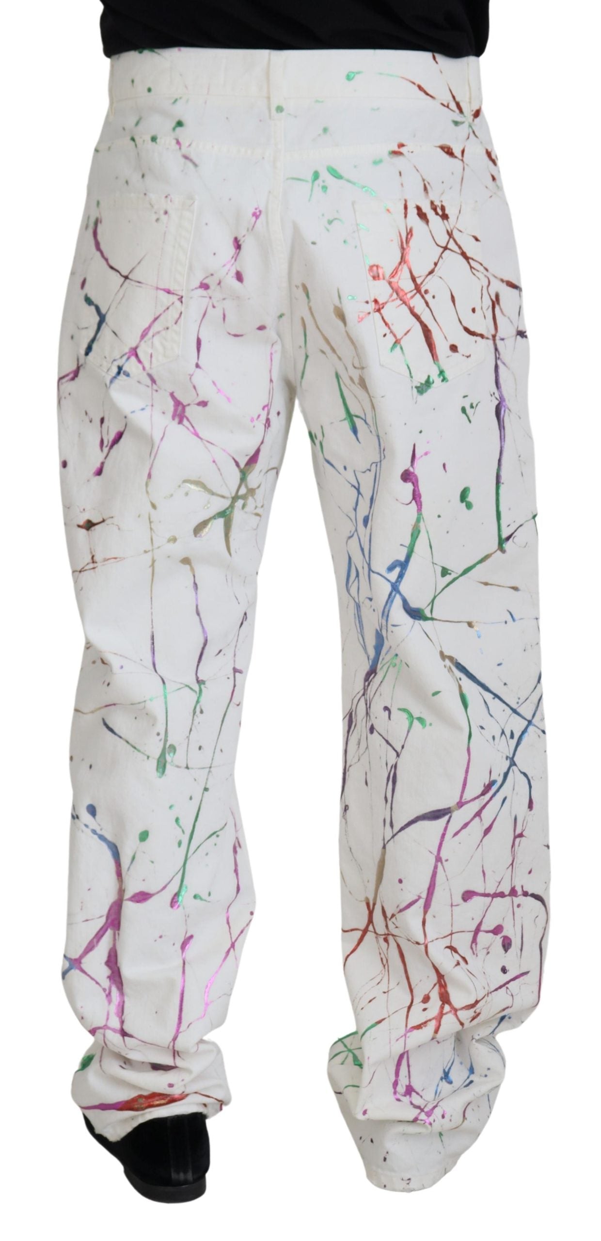 Dolce &amp; Gabbana Chic Pantalon en jean blanc imprimé Splash