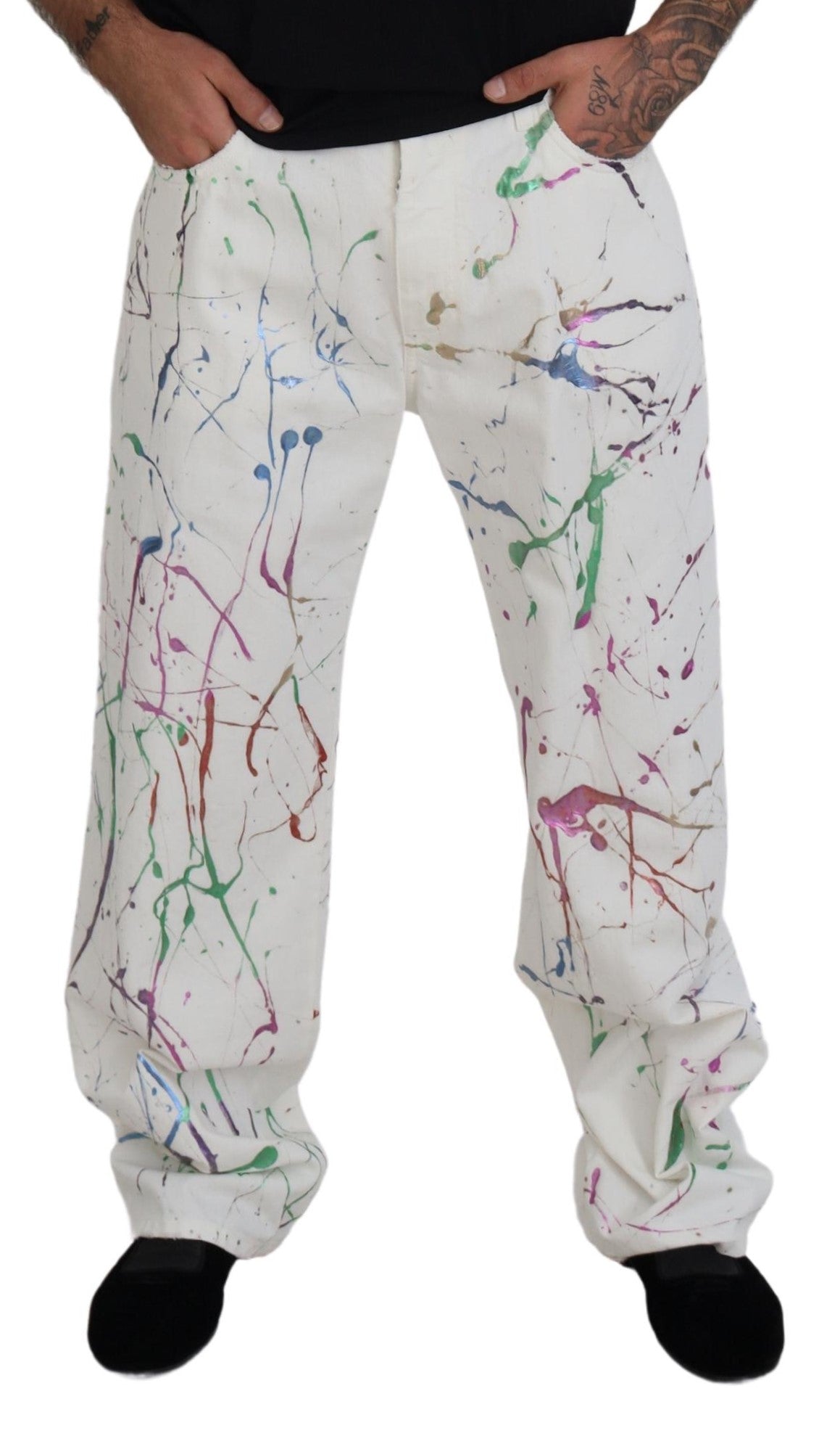 Dolce &amp; Gabbana Chic Pantalon en jean blanc imprimé Splash