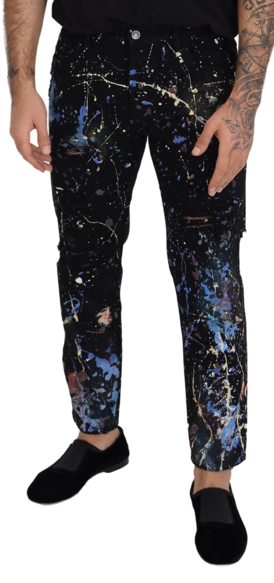 Dolce &amp; Gabbana Pantalon en jean imprimé éclaboussures de couleurs exquises