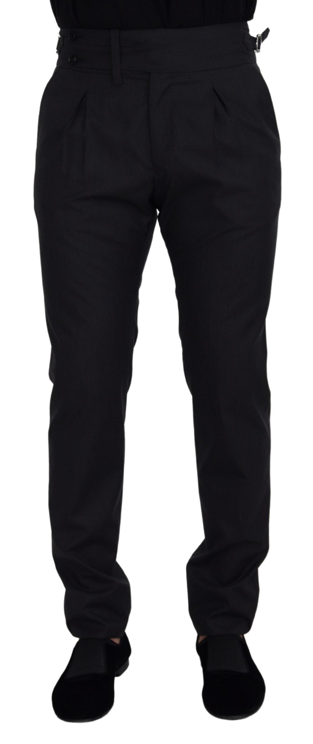 Dolce &amp; Gabbana Pantalon élégant en laine et soie gris foncé