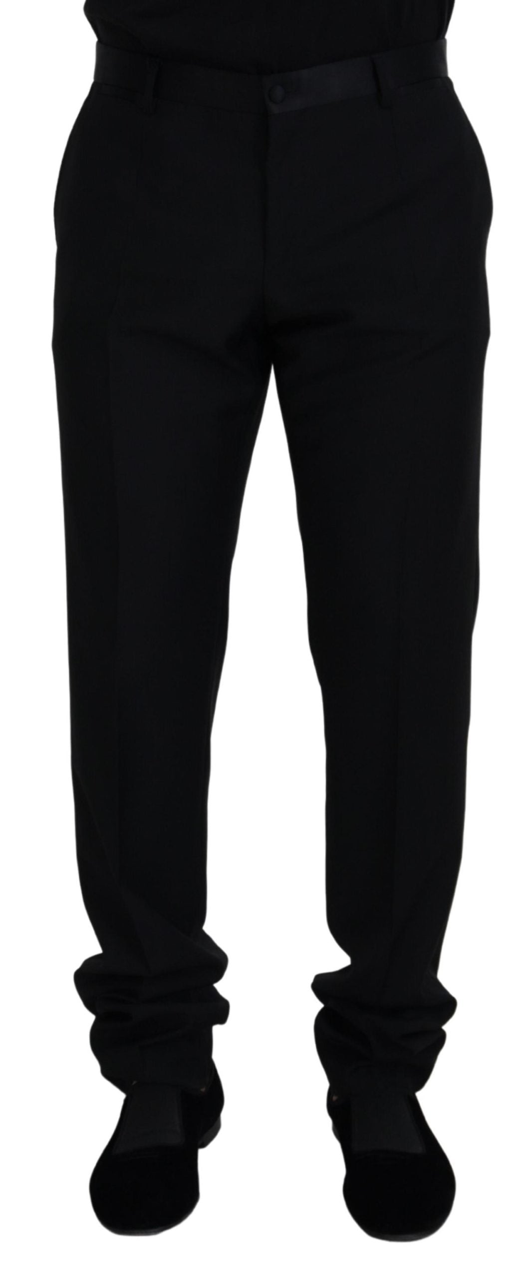 Dolce &amp; Gabbana Pantalon élégant en laine vierge noire mélangée