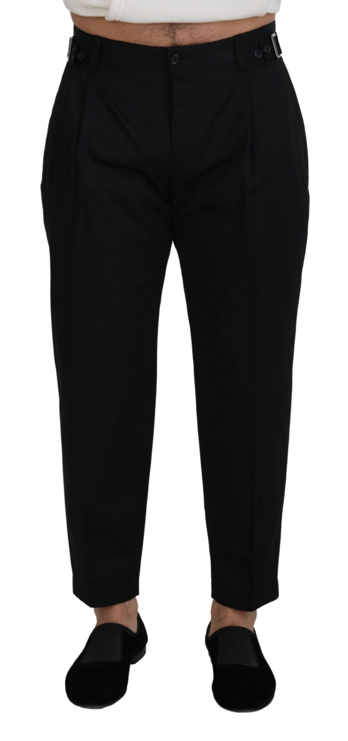 Dolce &amp; Gabbana Pantalon de créateur italien noir élégant avec boucle latérale