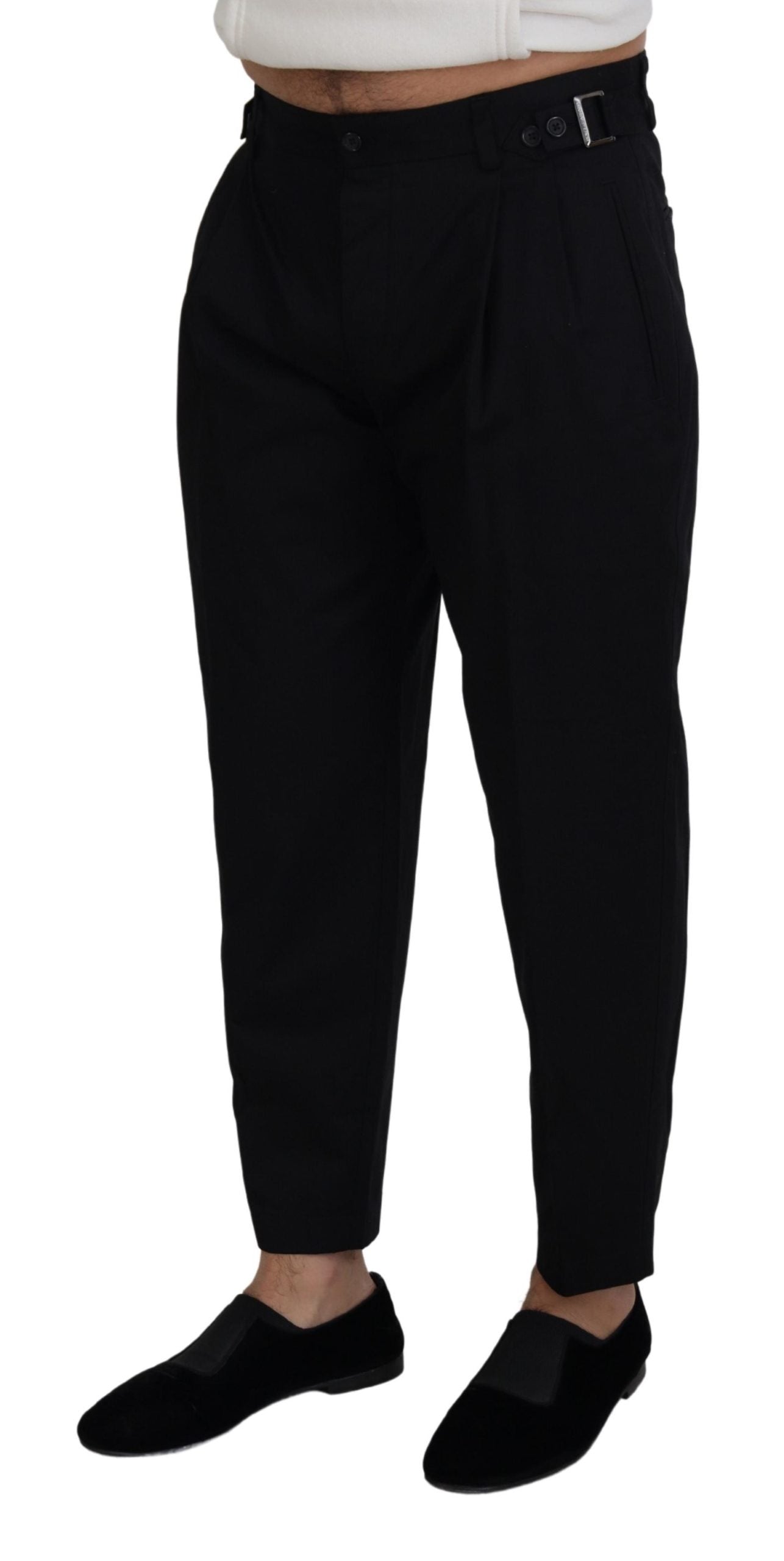 Dolce &amp; Gabbana Pantalon de créateur italien noir élégant avec boucle latérale