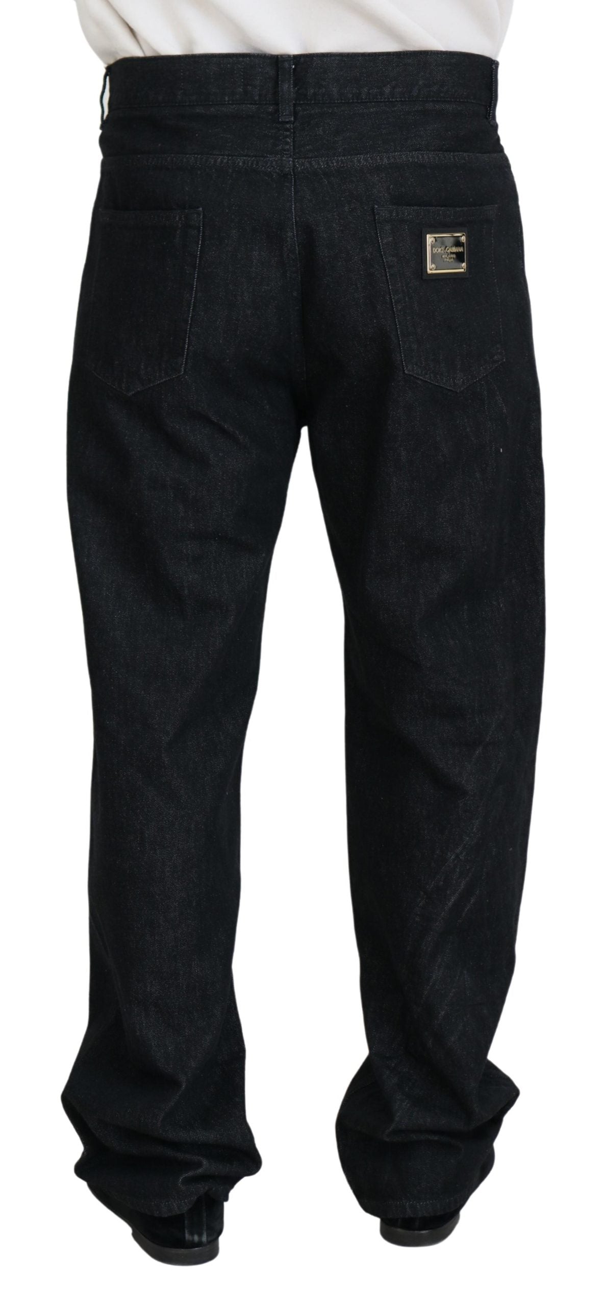 Dolce &amp; Gabbana Pantalon en denim lavé noir élégant en coton de luxe