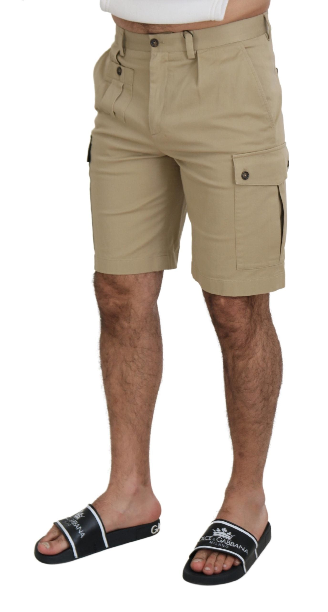 Dolce &amp; Gabbana Short de créateur élégant en coton mélangé beige