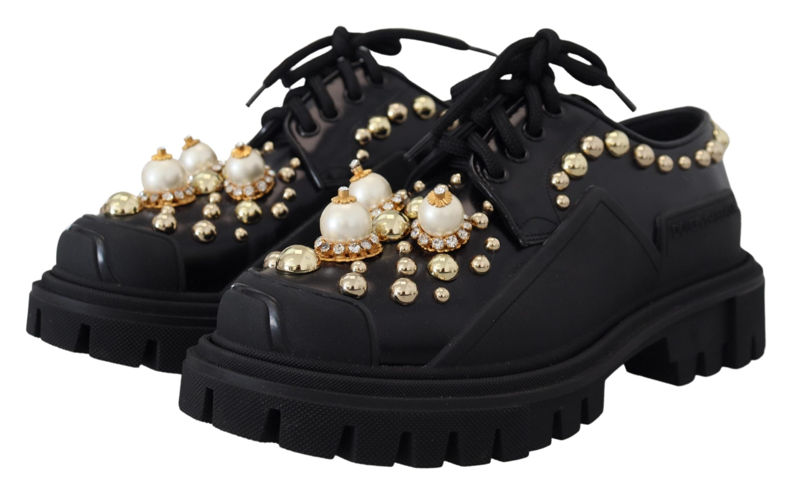 Dolce &amp; Gabbana Derby intemporels en cuir noir avec accents glamour