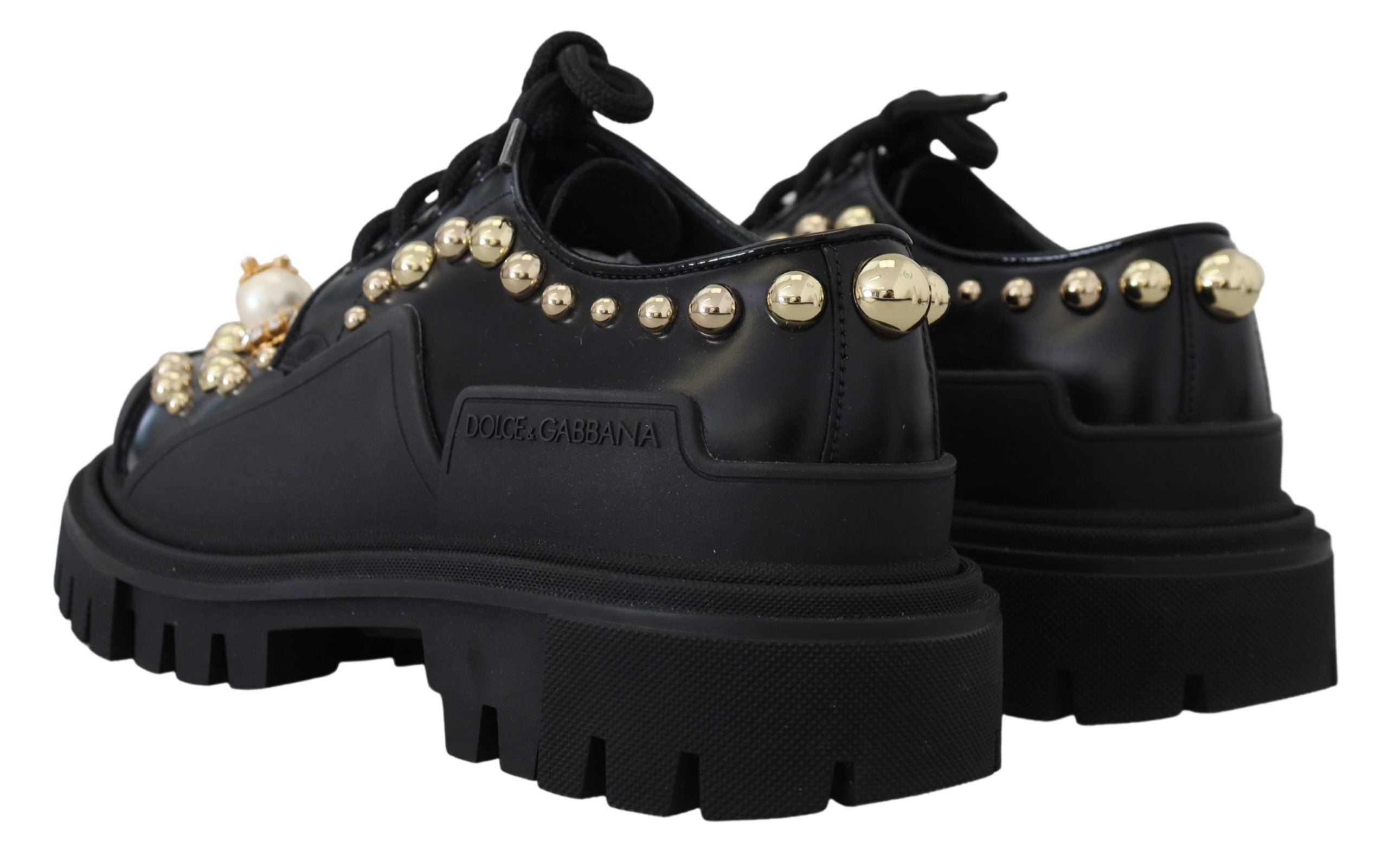 Dolce &amp; Gabbana Derby intemporels en cuir noir avec accents glamour