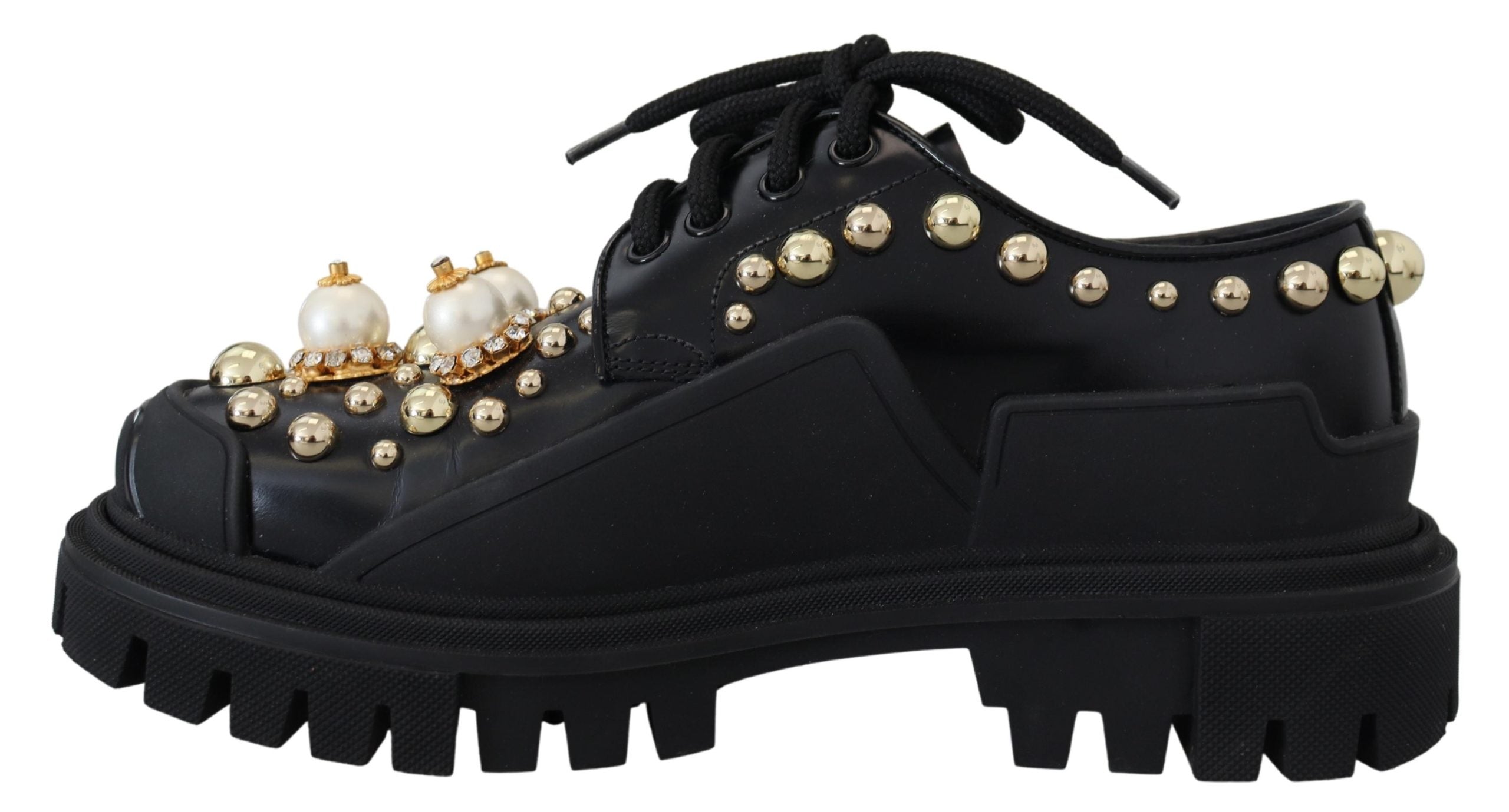 Dolce &amp; Gabbana Derby intemporels en cuir noir avec accents glamour