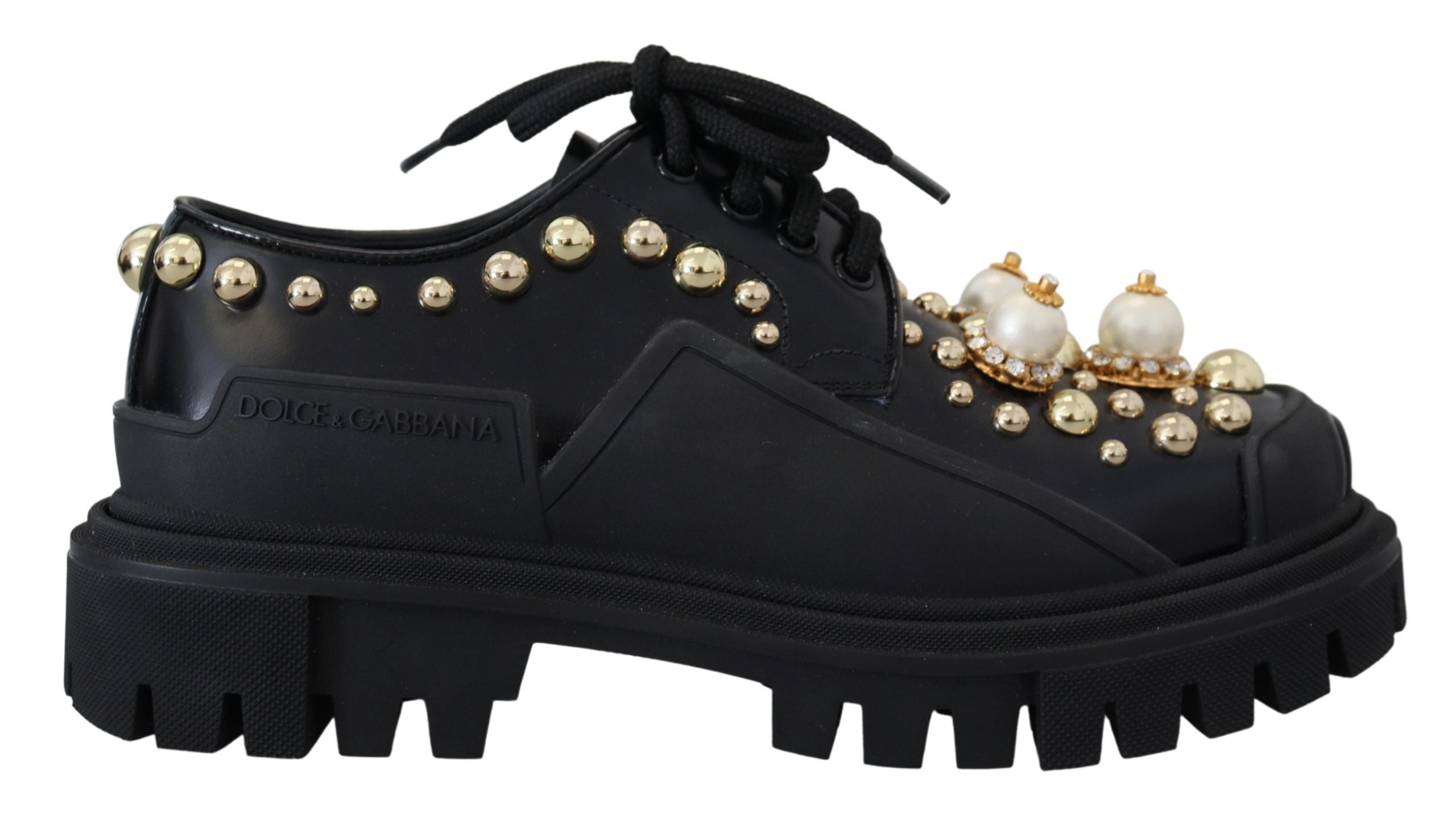 Dolce &amp; Gabbana Derby intemporels en cuir noir avec accents glamour