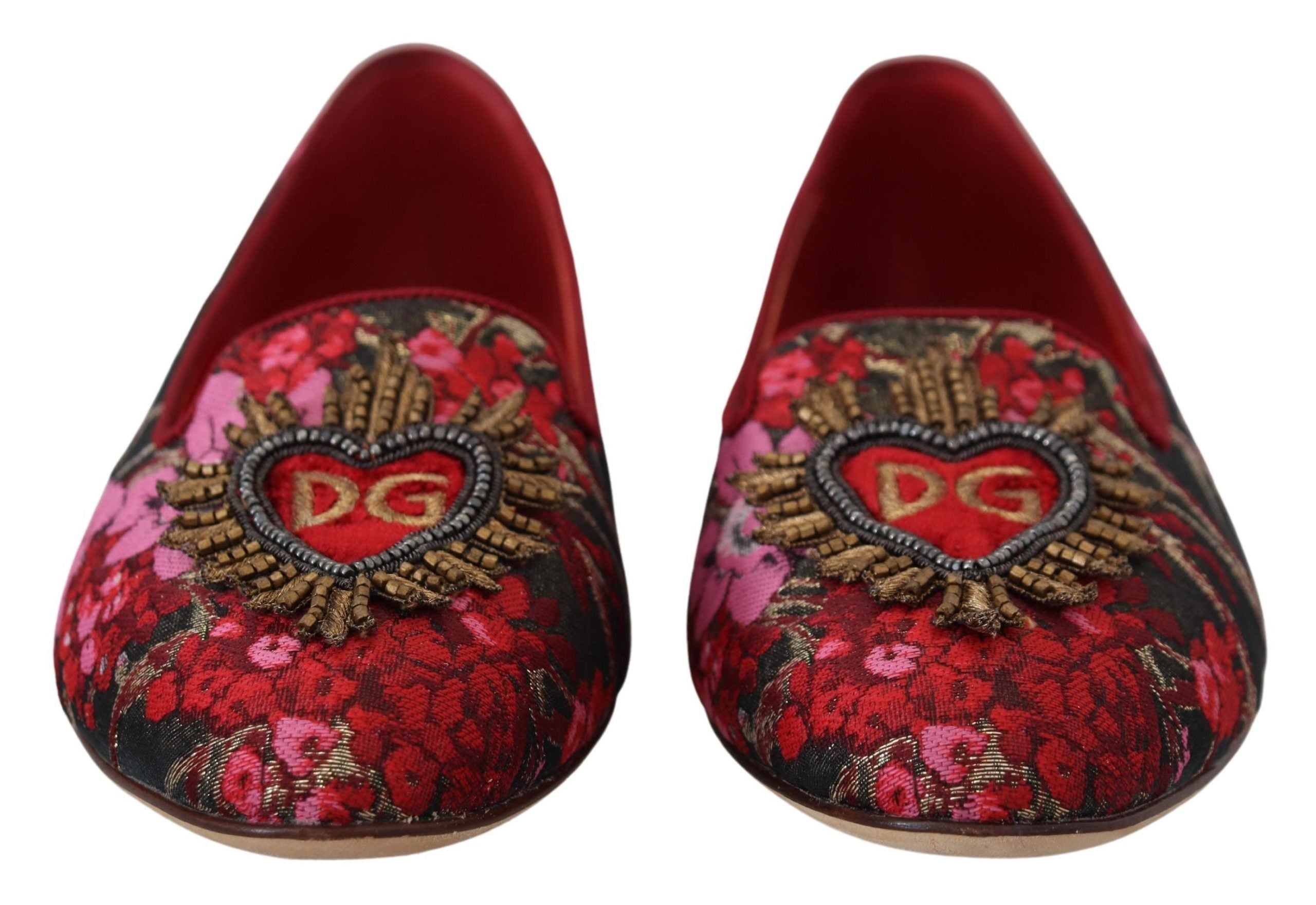 Dolce &amp; Gabbana Chaussures plates multicolores en cuir et tissu avec patch Sacré-Cœur