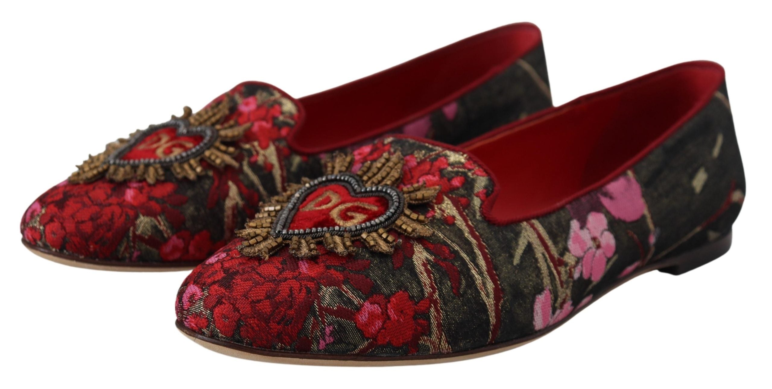 Dolce &amp; Gabbana Chaussures plates multicolores en cuir et tissu avec patch Sacré-Cœur