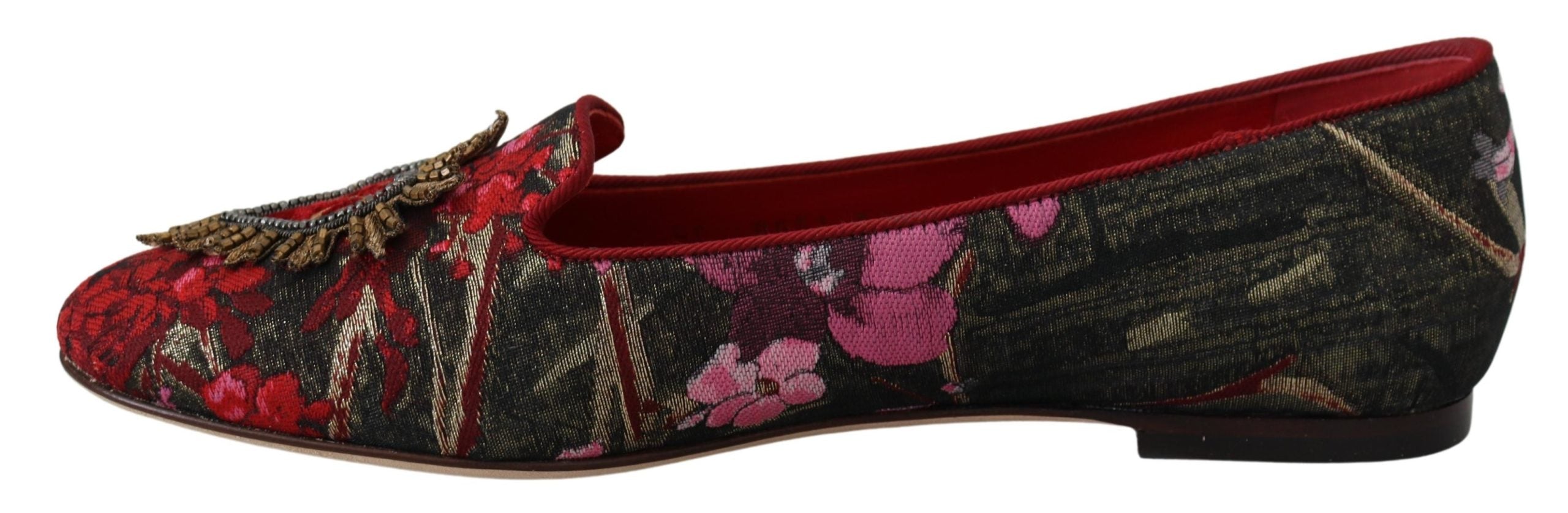 Dolce &amp; Gabbana Chaussures plates multicolores en cuir et tissu avec patch Sacré-Cœur