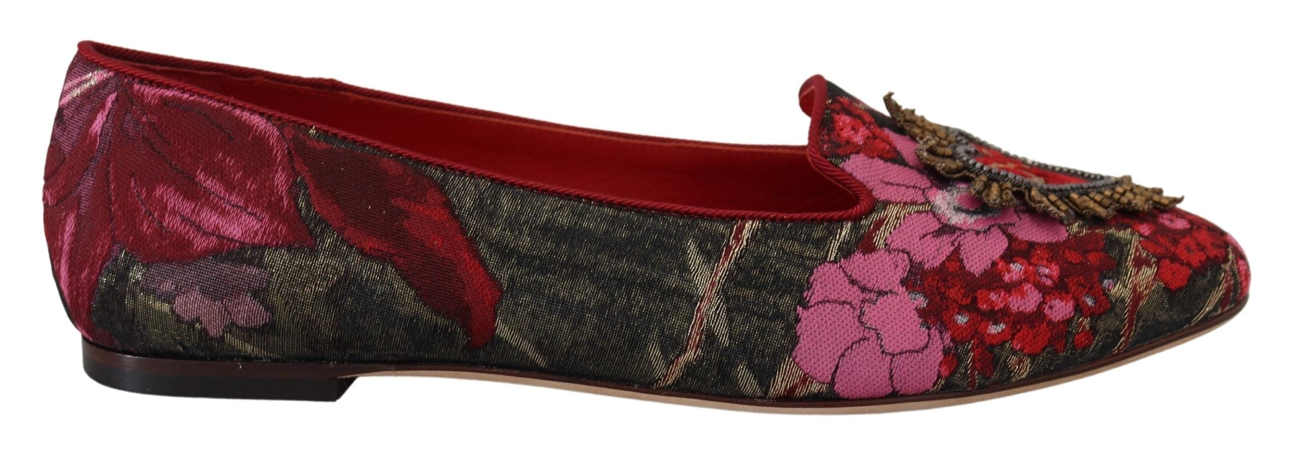 Dolce &amp; Gabbana Chaussures plates multicolores en cuir et tissu avec patch Sacré-Cœur