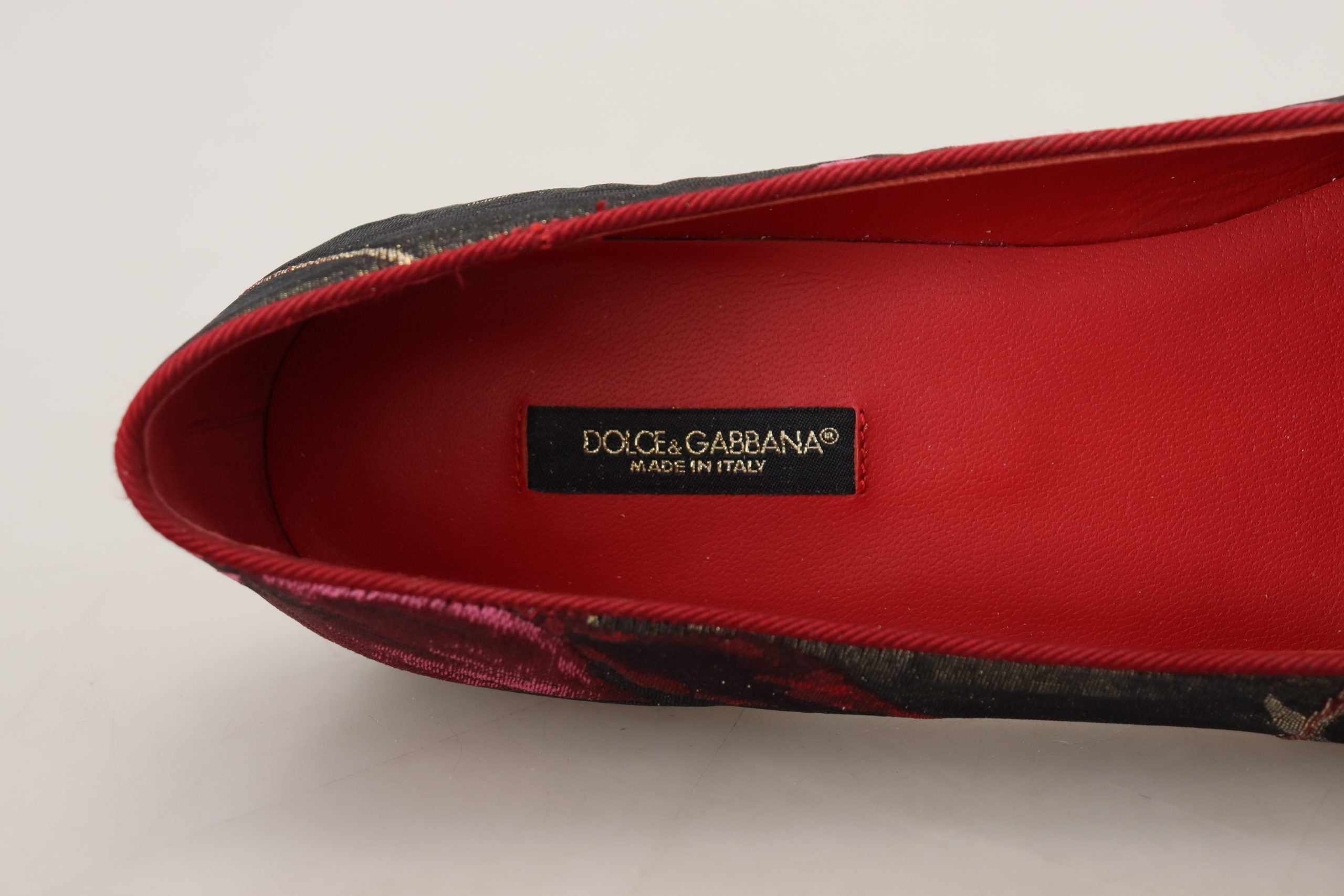 Dolce &amp; Gabbana Chaussures plates multicolores en cuir et tissu avec patch Sacré-Cœur