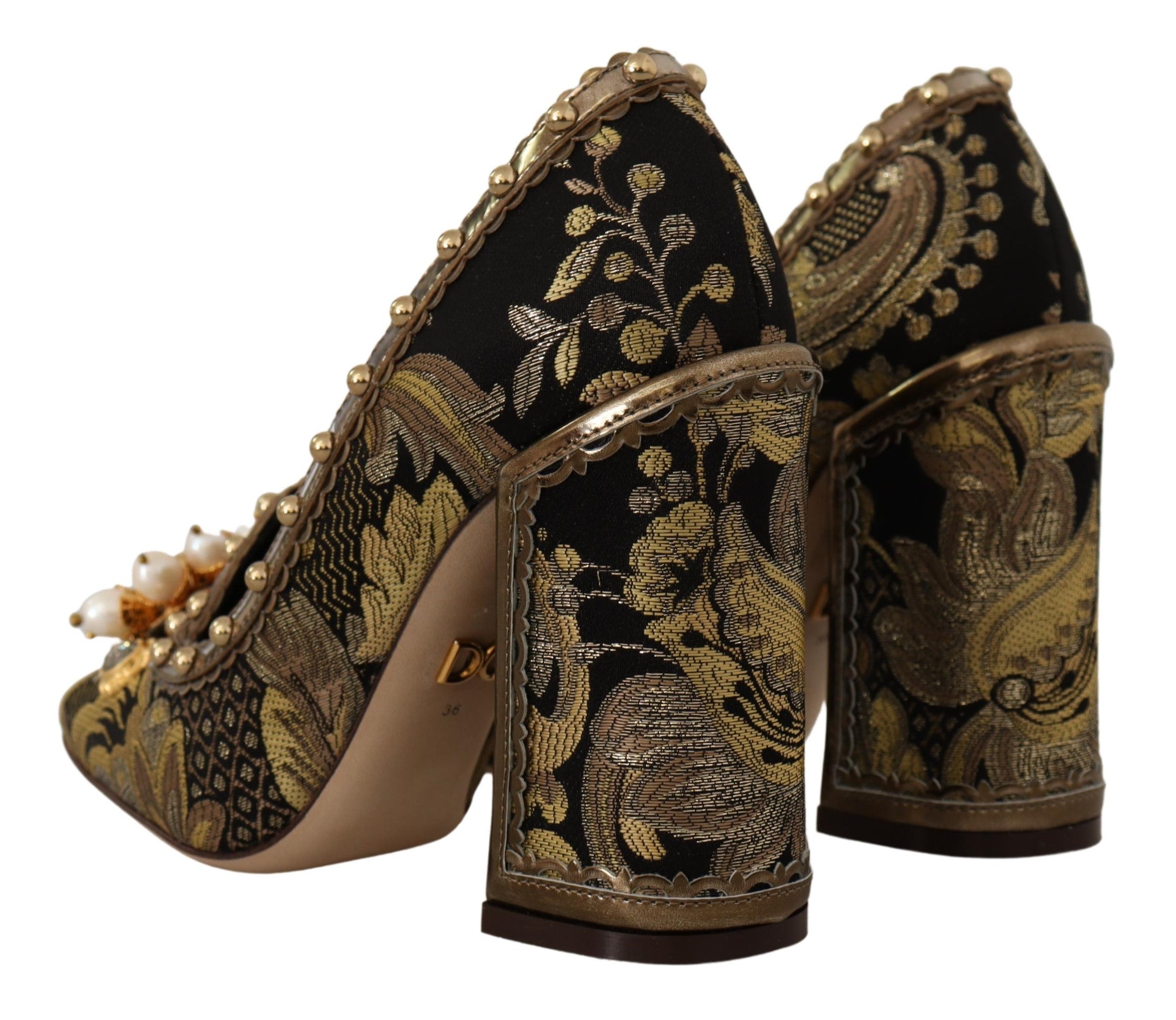 Dolce &amp; Gabbana Escarpins élégants en brocart jacquard doré