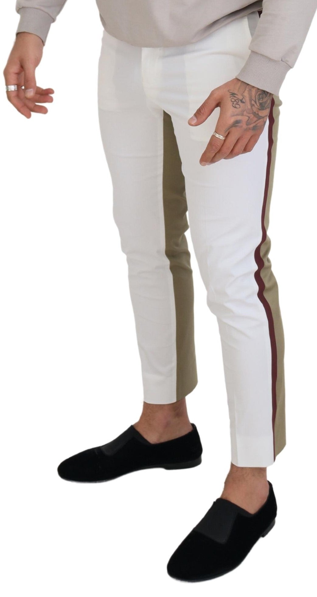 Dolce &amp; Gabbana Pantalon chic en coton bicolore blanc et marron