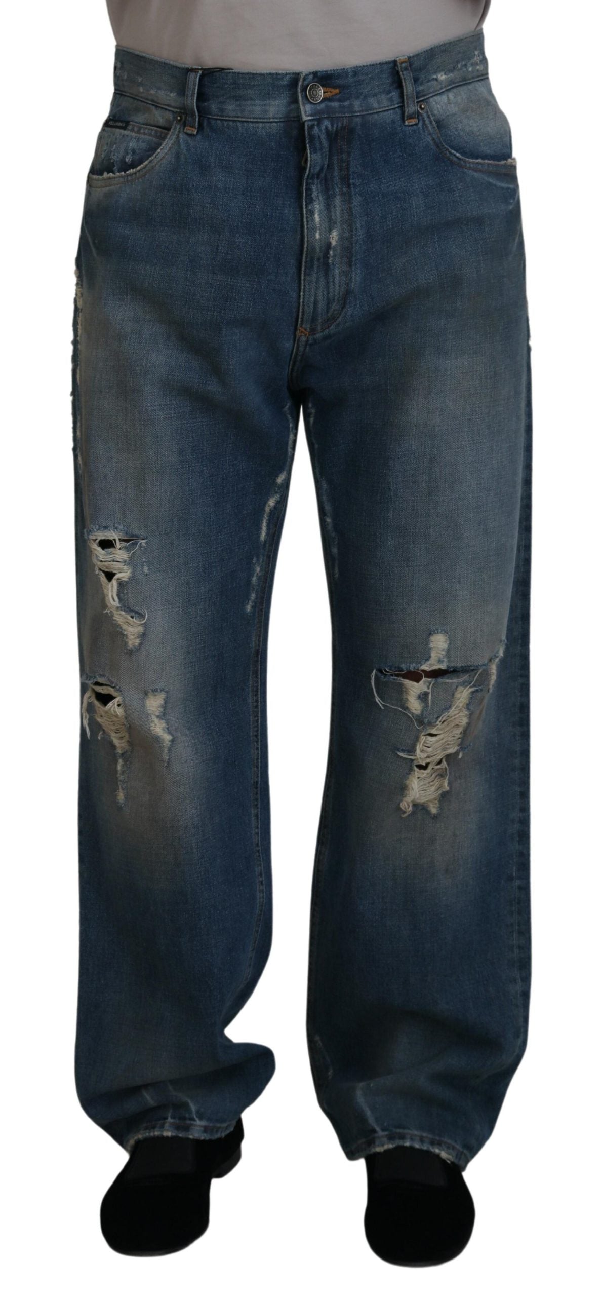 Dolce &amp; Gabbana Superbe jean italien en denim en lambeaux