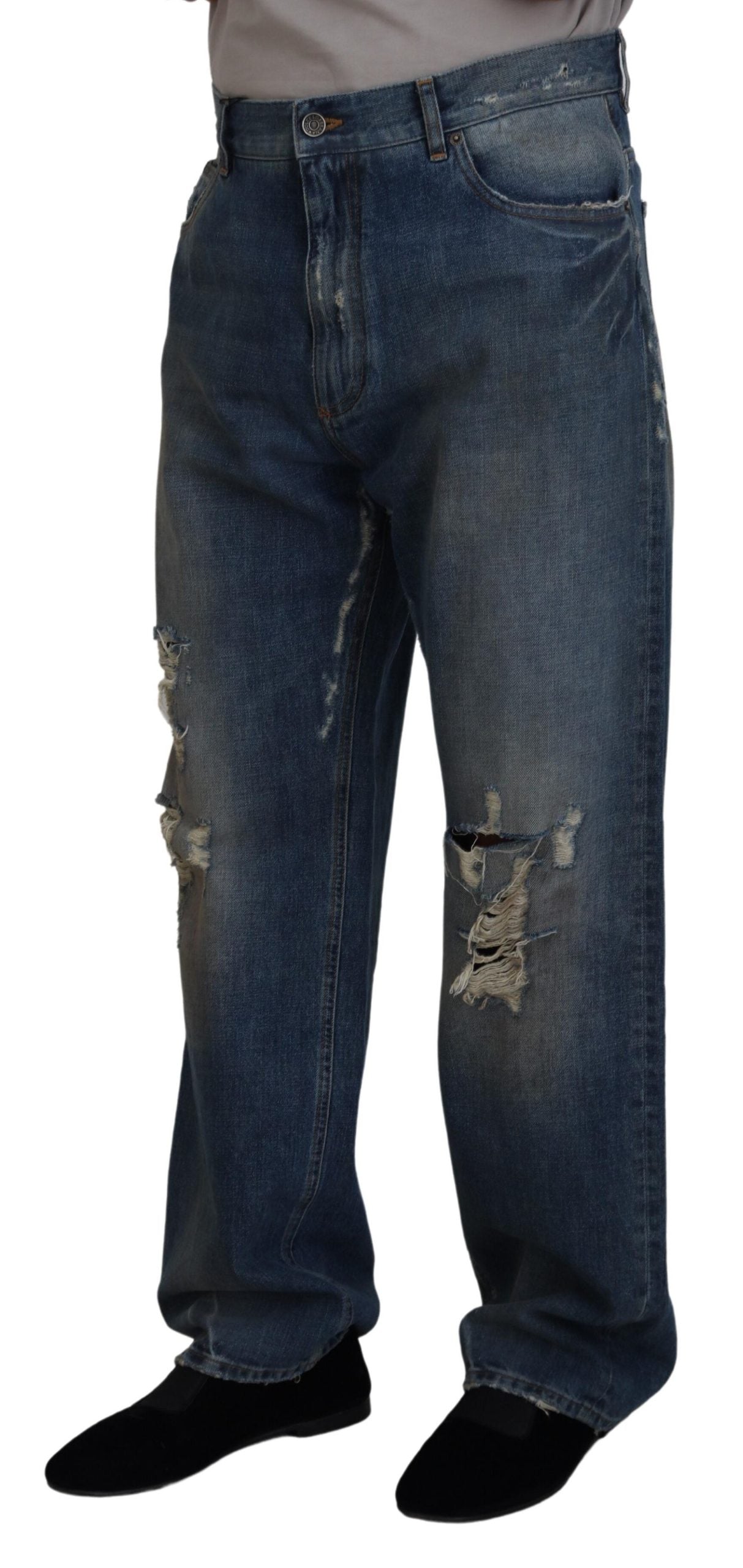 Dolce &amp; Gabbana Superbe jean italien en denim en lambeaux