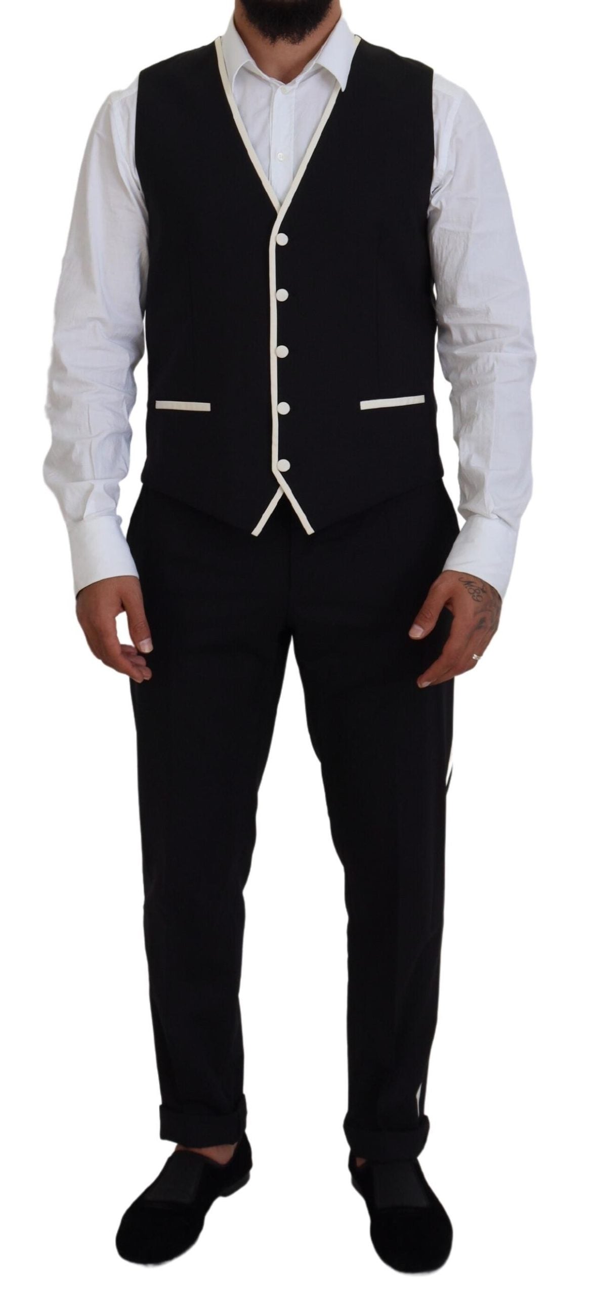 Dolce &amp; Gabbana Élégant costume trois pièces coupe slim noir et blanc