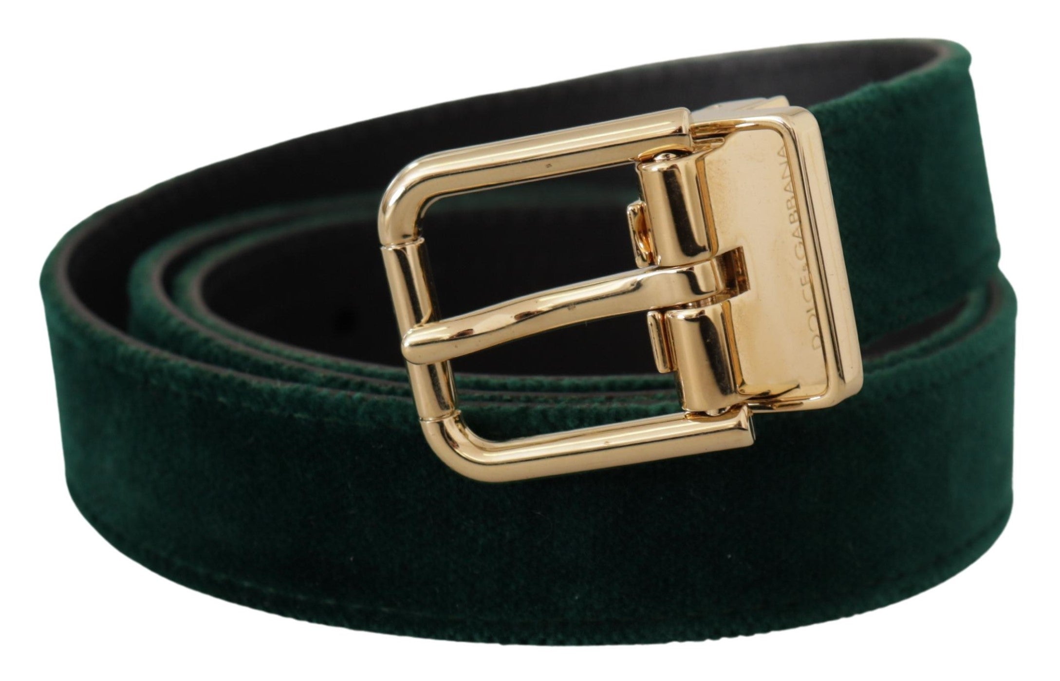 Ceinture de créateur en velours émeraude Dolce &amp; Gabbana avec boucle dorée