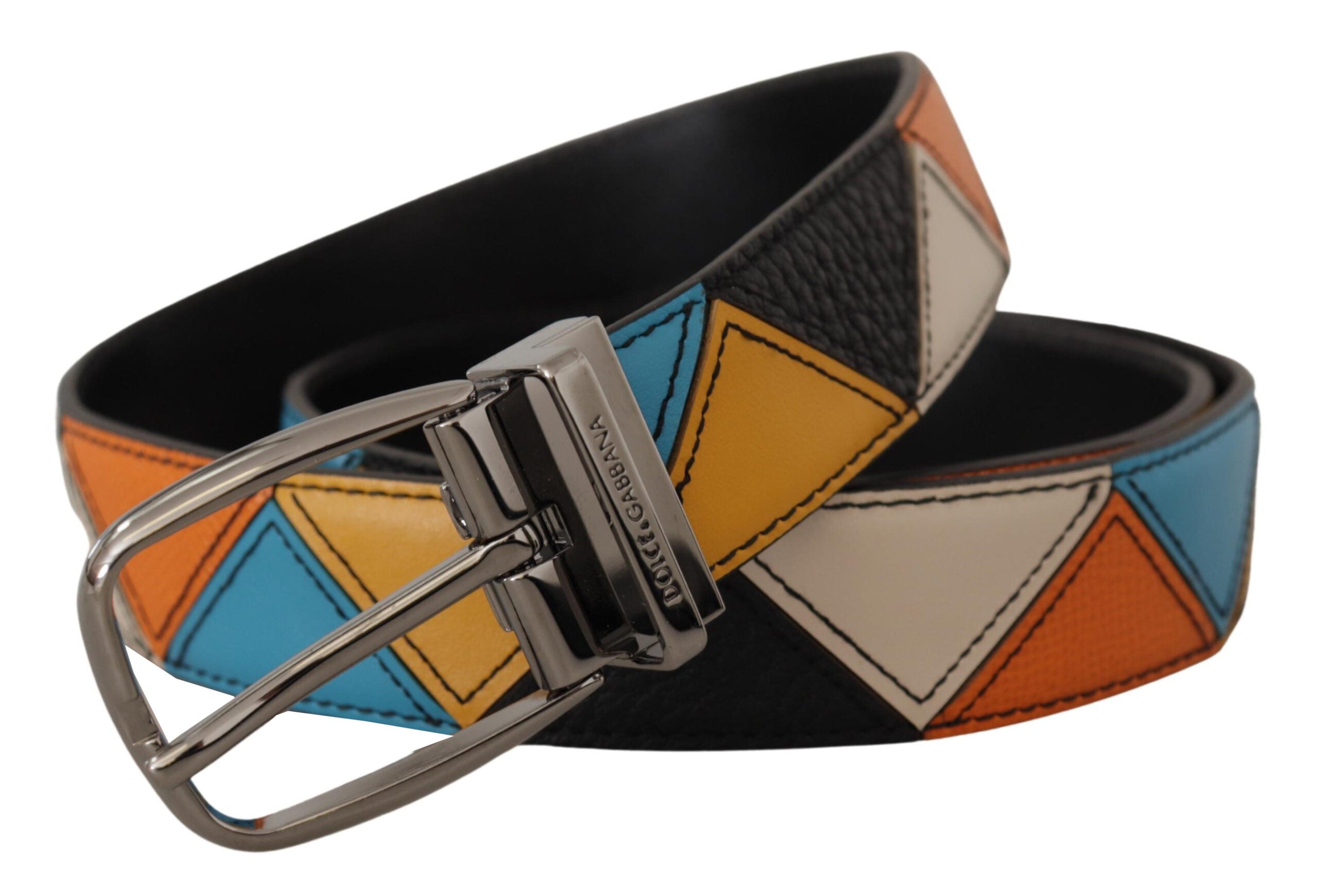 Dolce &amp; Gabbana Ceinture élégante en cuir multicolore avec boucle argentée