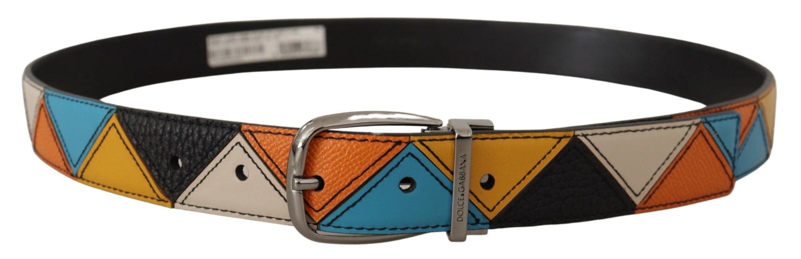 Dolce &amp; Gabbana Ceinture élégante en cuir multicolore avec boucle argentée