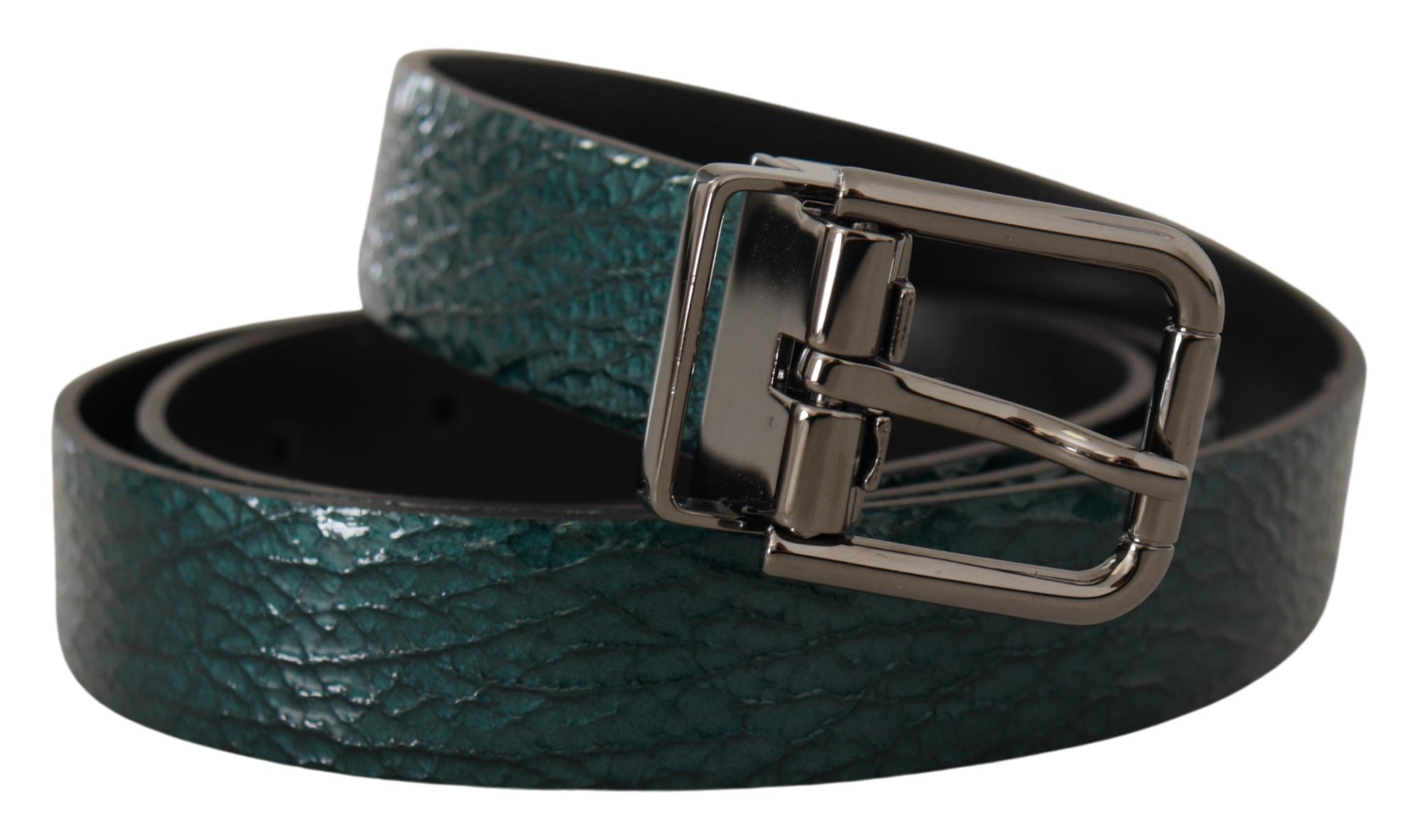 Dolce &amp; Gabbana Ceinture élégante en cuir vert avec boucle argentée