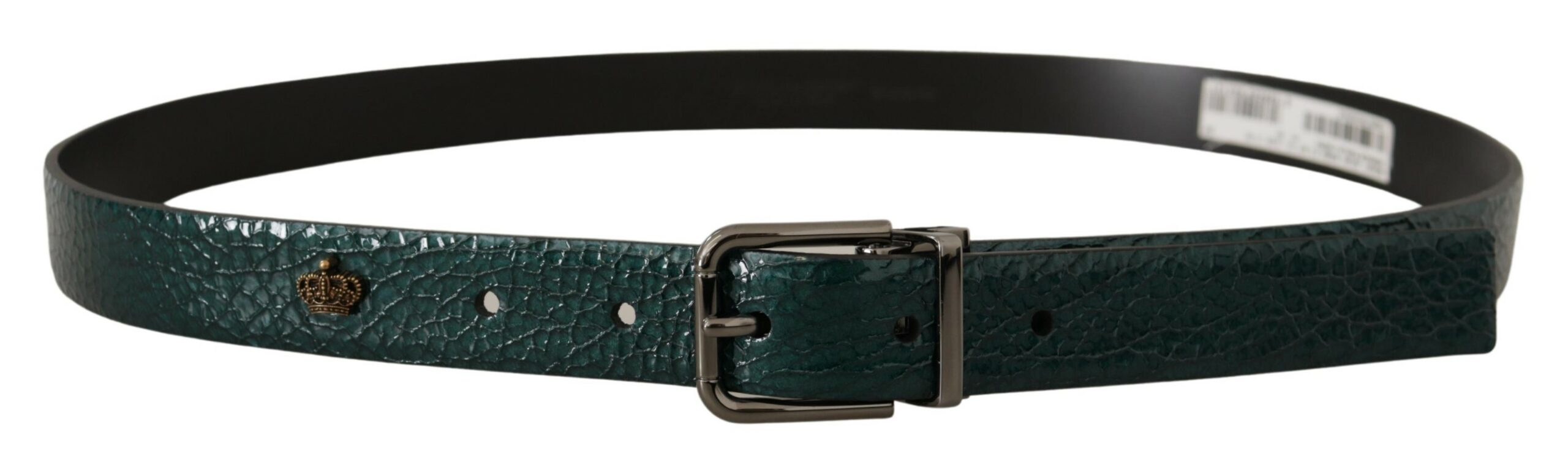 Dolce &amp; Gabbana Ceinture élégante en cuir vert avec boucle argentée