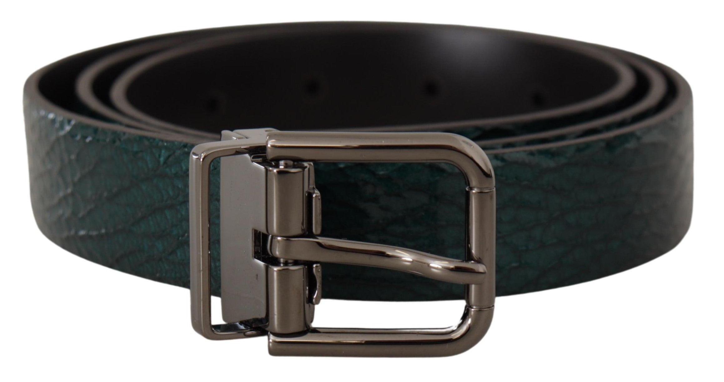 Dolce &amp; Gabbana Ceinture élégante en cuir vert avec boucle argentée