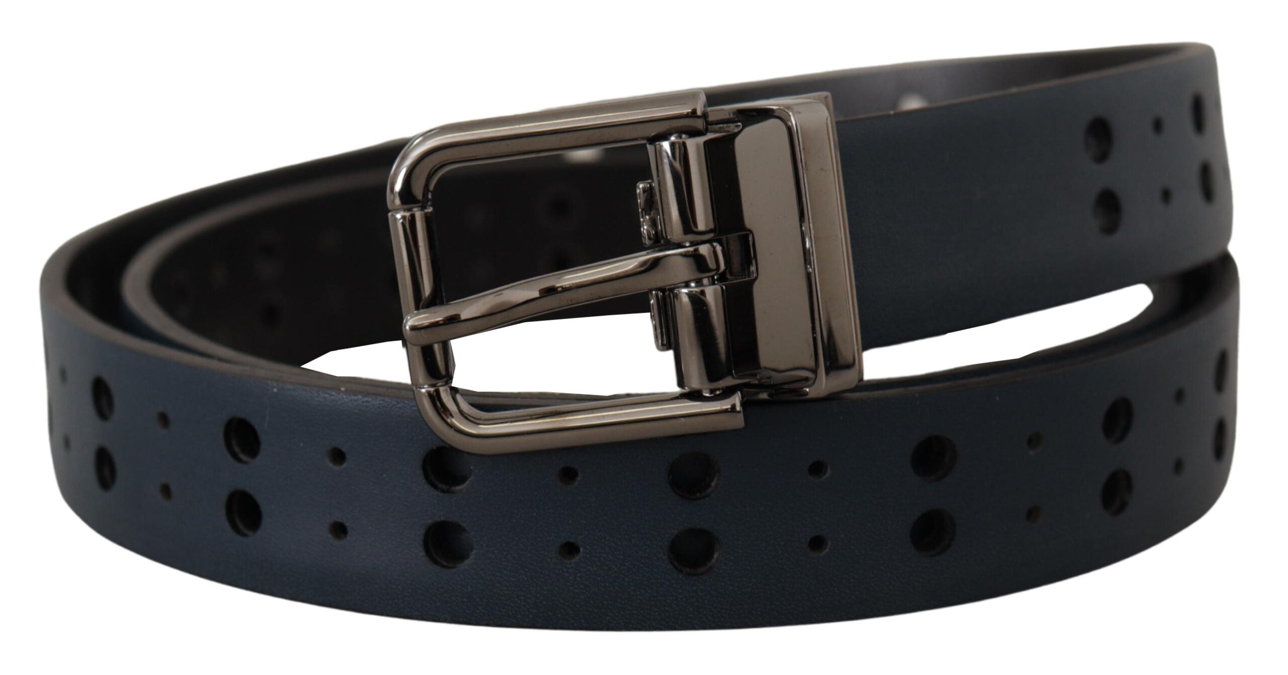 Dolce &amp; Gabbana Ceinture élégante en cuir bleu avec boucle en métal